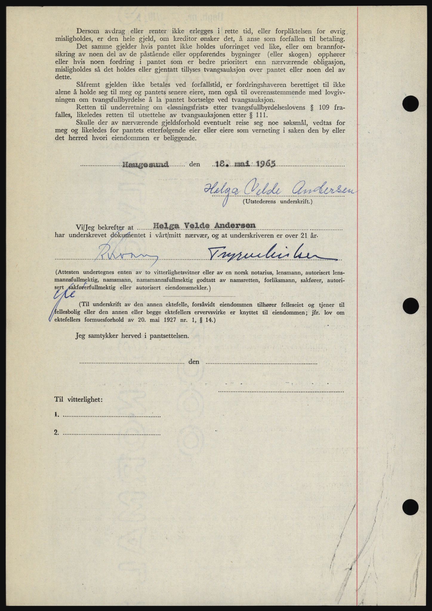 Haugesund tingrett, SAST/A-101415/01/II/IIC/L0053: Mortgage book no. B 53, 1965-1965, Diary no: : 1219/1965