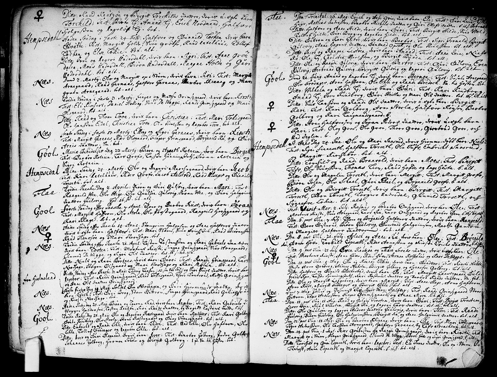 Nes kirkebøker, AV/SAKO-A-236/F/Fa/L0002: Parish register (official) no. 2, 1707-1759, p. 12