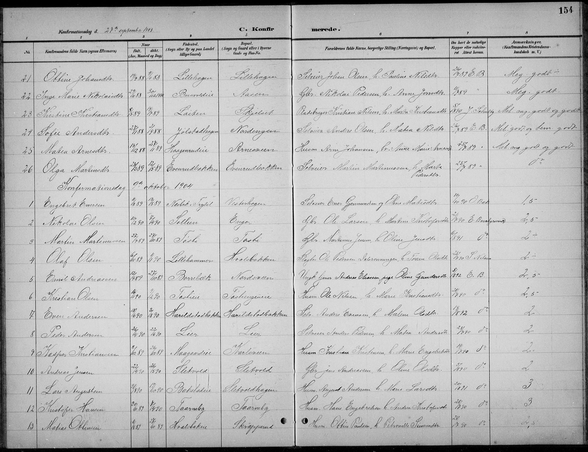 Romedal prestekontor, AV/SAH-PREST-004/L/L0013: Parish register (copy) no. 13, 1896-1937, p. 154