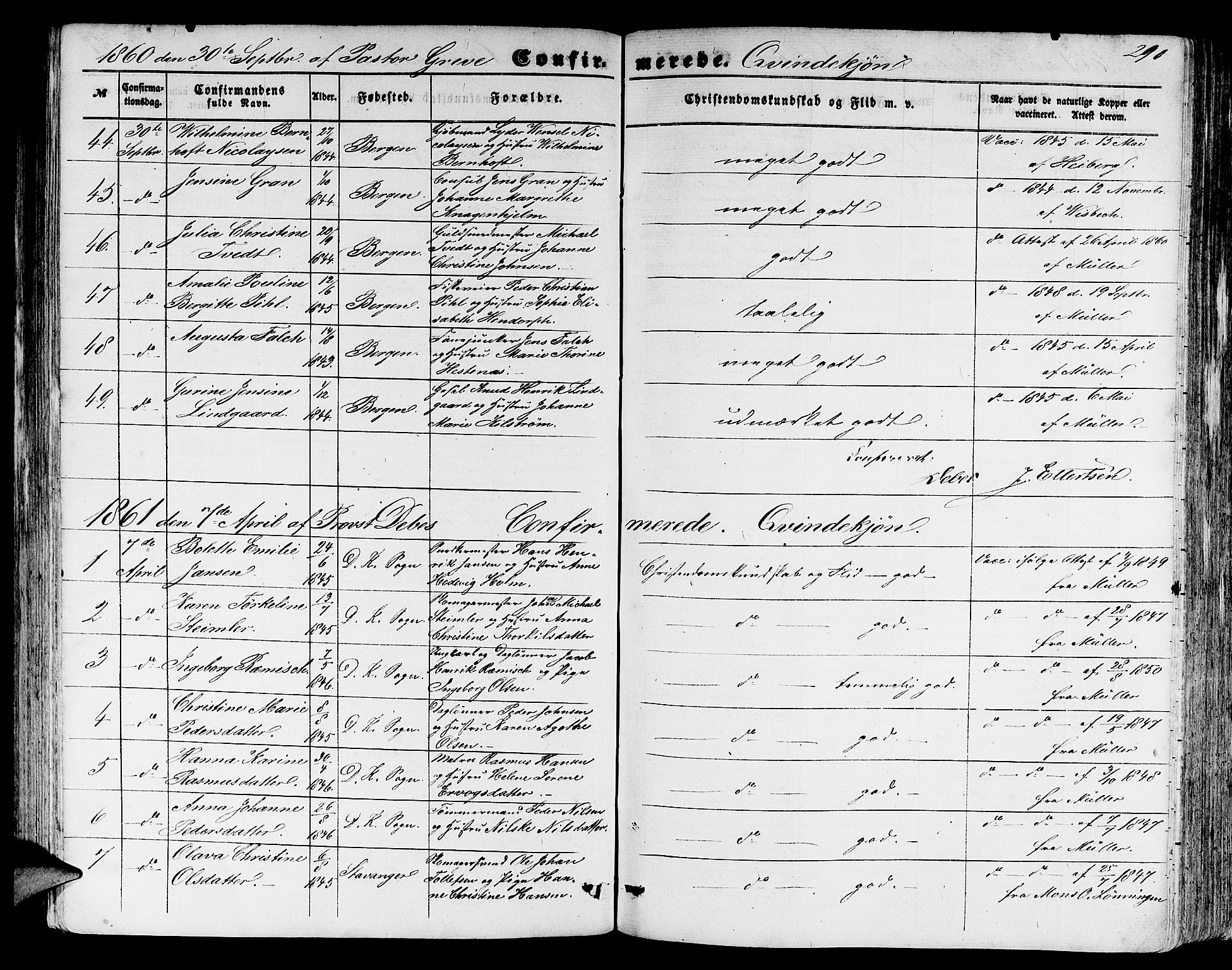 Domkirken sokneprestembete, SAB/A-74801/H/Hab/L0023: Parish register (copy) no. C 3, 1854-1880, p. 290
