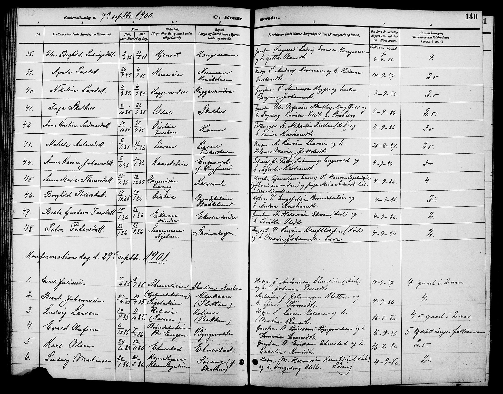 Biri prestekontor, SAH/PREST-096/H/Ha/Hab/L0004: Parish register (copy) no. 4, 1892-1909, p. 140