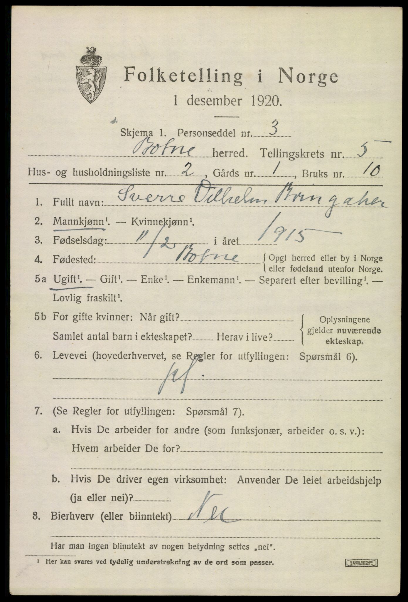 SAKO, 1920 census for Botne, 1920, p. 4247