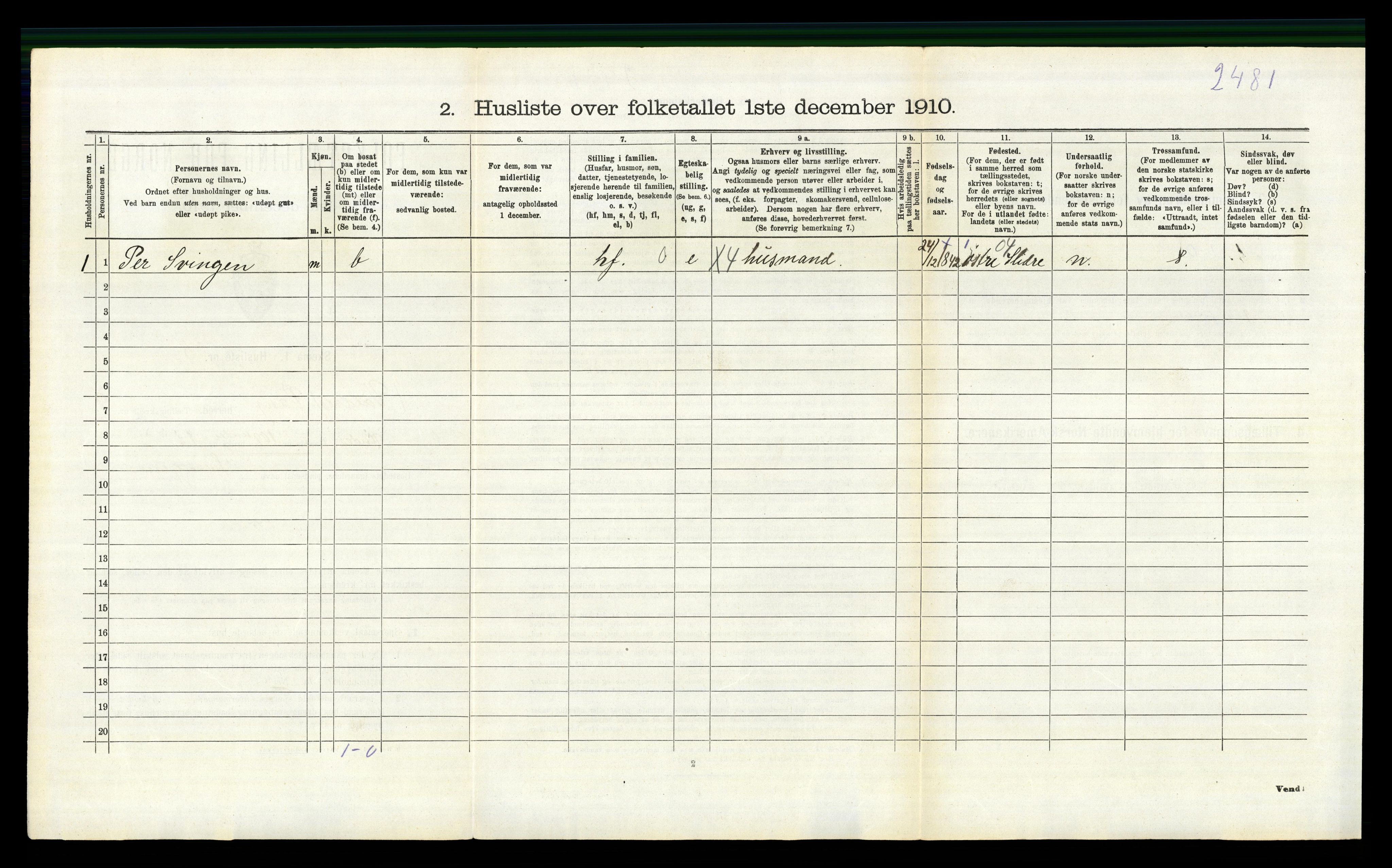 RA, 1910 census for Vang, 1910, p. 672