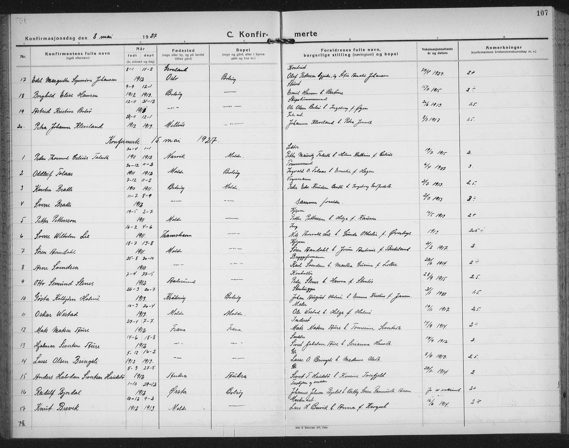 Ministerialprotokoller, klokkerbøker og fødselsregistre - Møre og Romsdal, AV/SAT-A-1454/558/L0704: Parish register (copy) no. 558C05, 1921-1942, p. 107