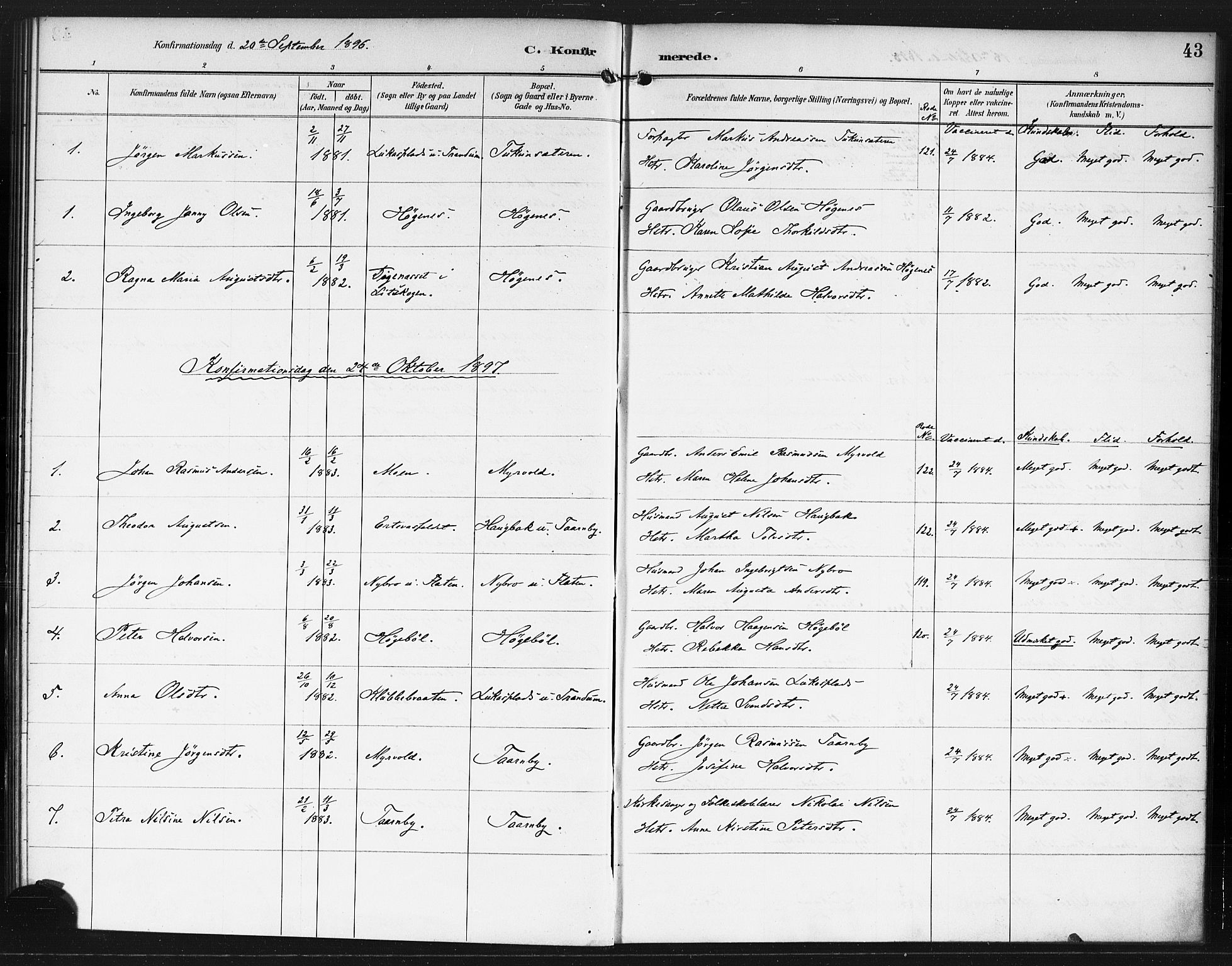 Rødenes prestekontor Kirkebøker, AV/SAO-A-2005/F/Fb/L0002: Parish register (official) no. II 2, 1890-1900, p. 43