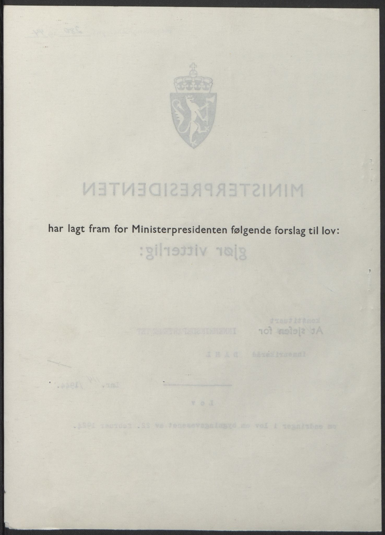 NS-administrasjonen 1940-1945 (Statsrådsekretariatet, de kommisariske statsråder mm), RA/S-4279/D/Db/L0100: Lover, 1944, p. 546