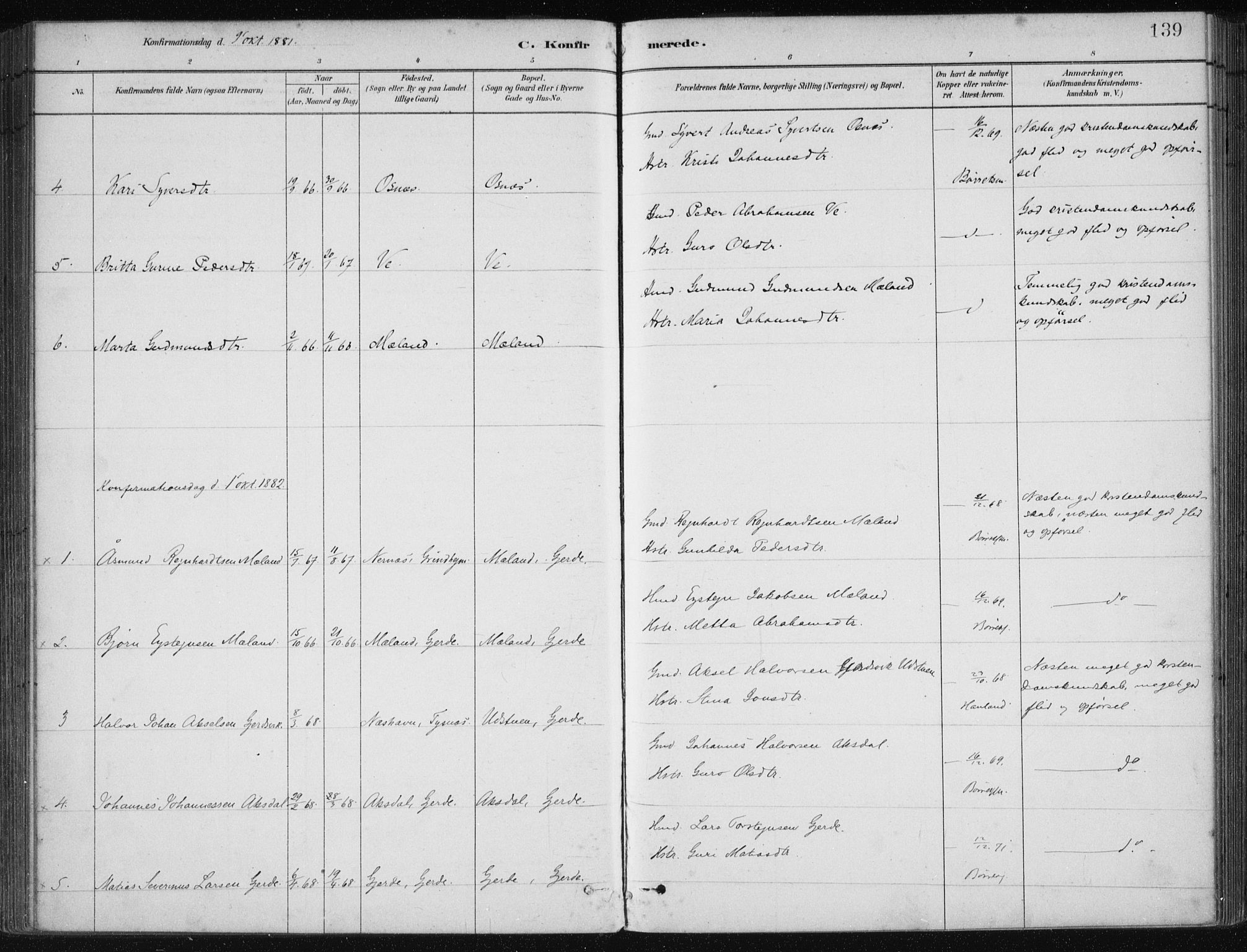 Etne sokneprestembete, SAB/A-75001/H/Haa: Parish register (official) no. C  1, 1879-1919, p. 139