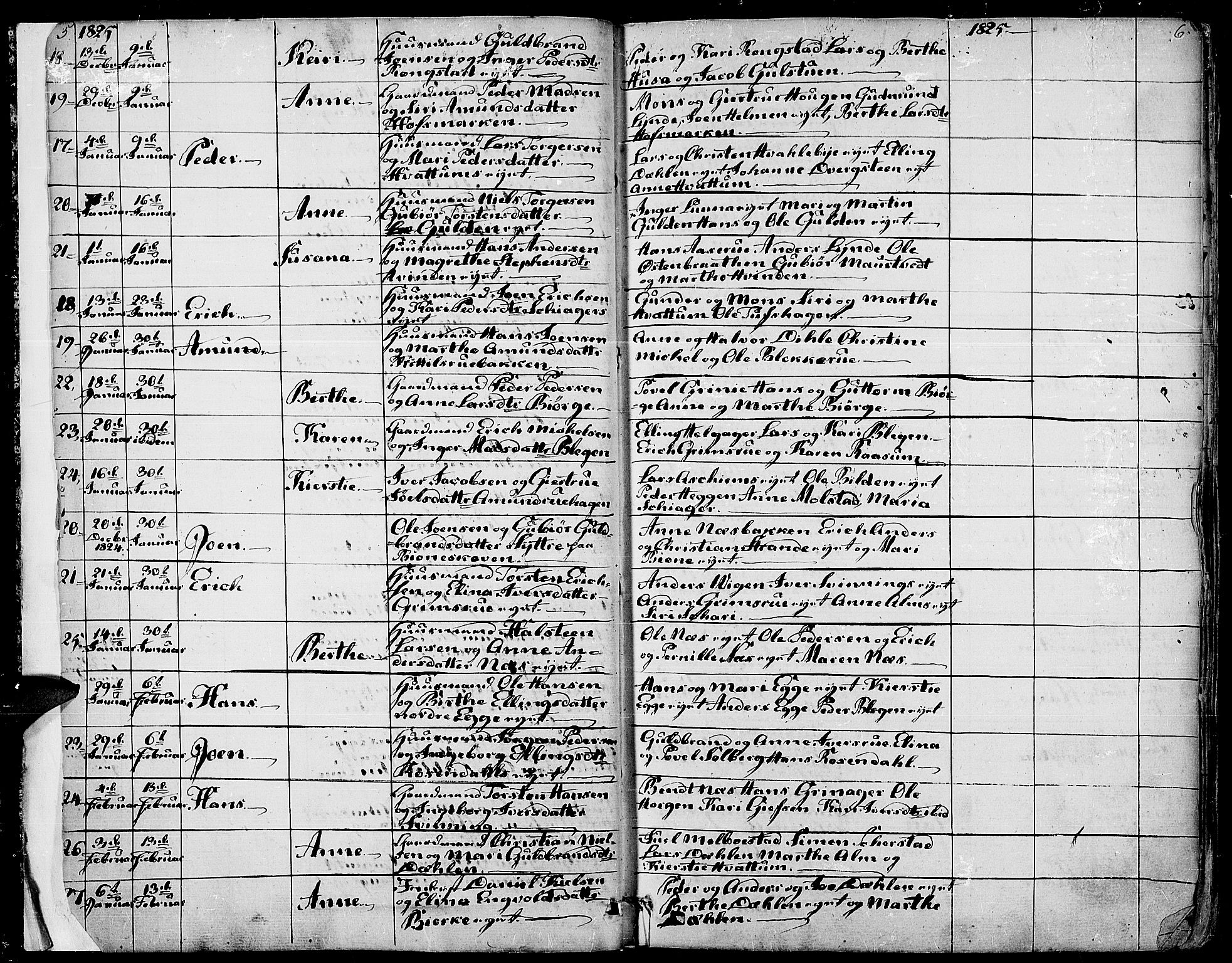 Gran prestekontor, SAH/PREST-112/H/Ha/Haa/L0010: Parish register (official) no. 10, 1824-1842, p. 5-6