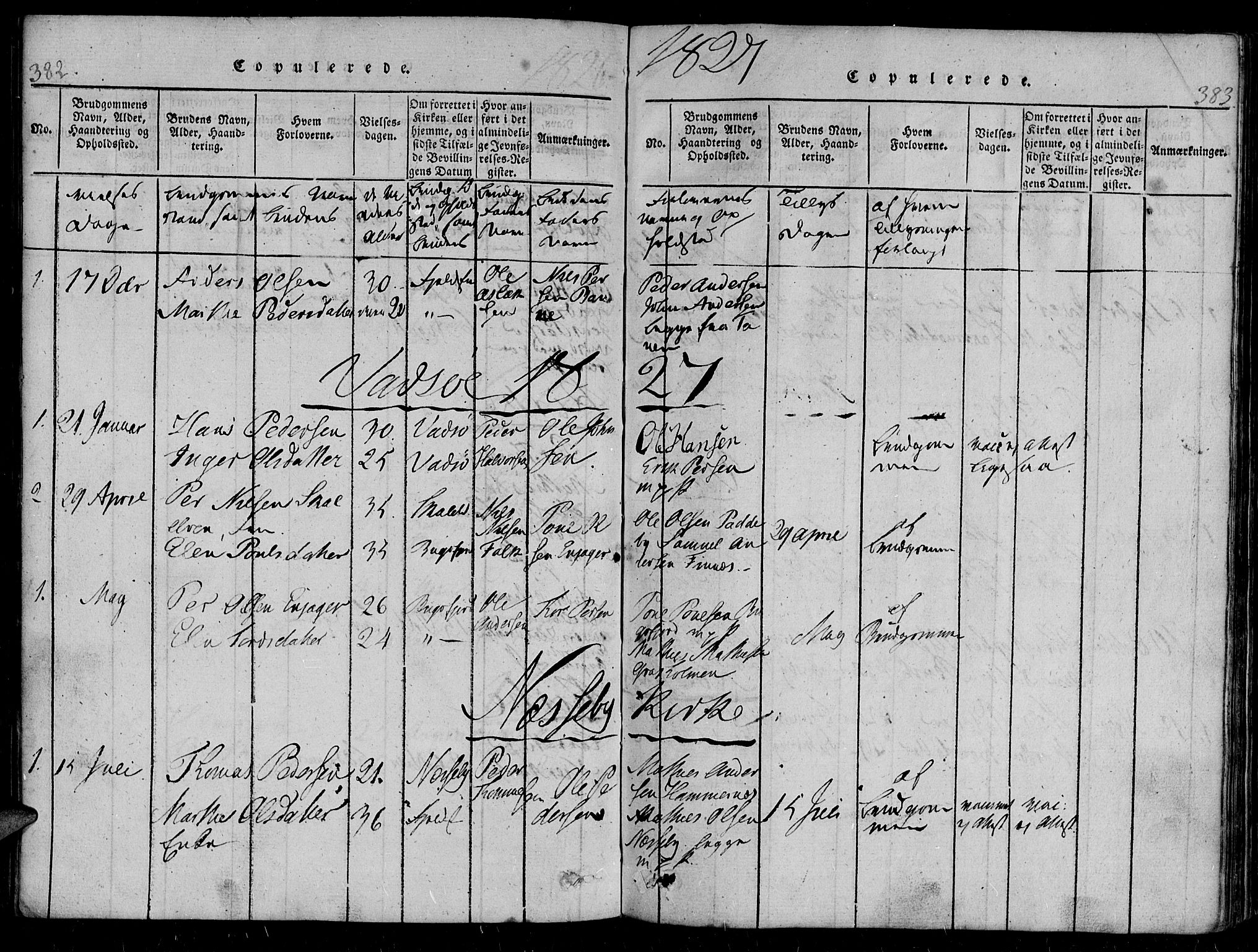 Vadsø sokneprestkontor, SATØ/S-1325/H/Ha/L0003kirke: Parish register (official) no. 3 /1, 1821-1839, p. 382-383