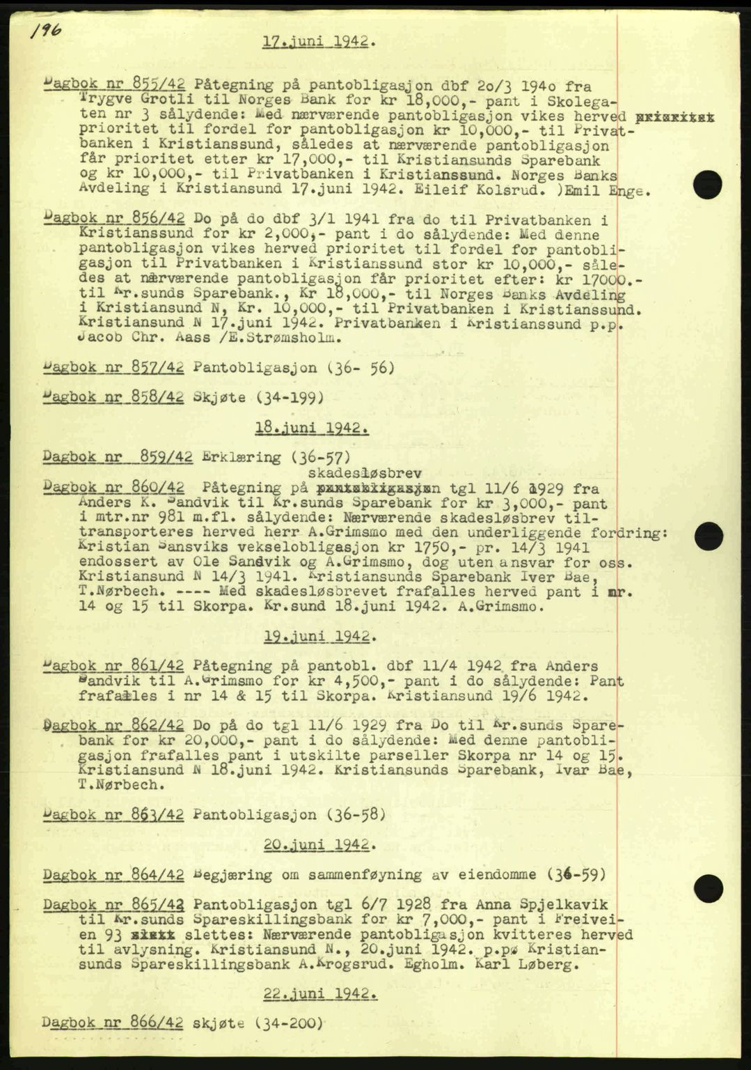 Kristiansund byfogd, AV/SAT-A-4587/A/27: Mortgage book no. 32a, 1938-1946, Diary no: : 855/1942