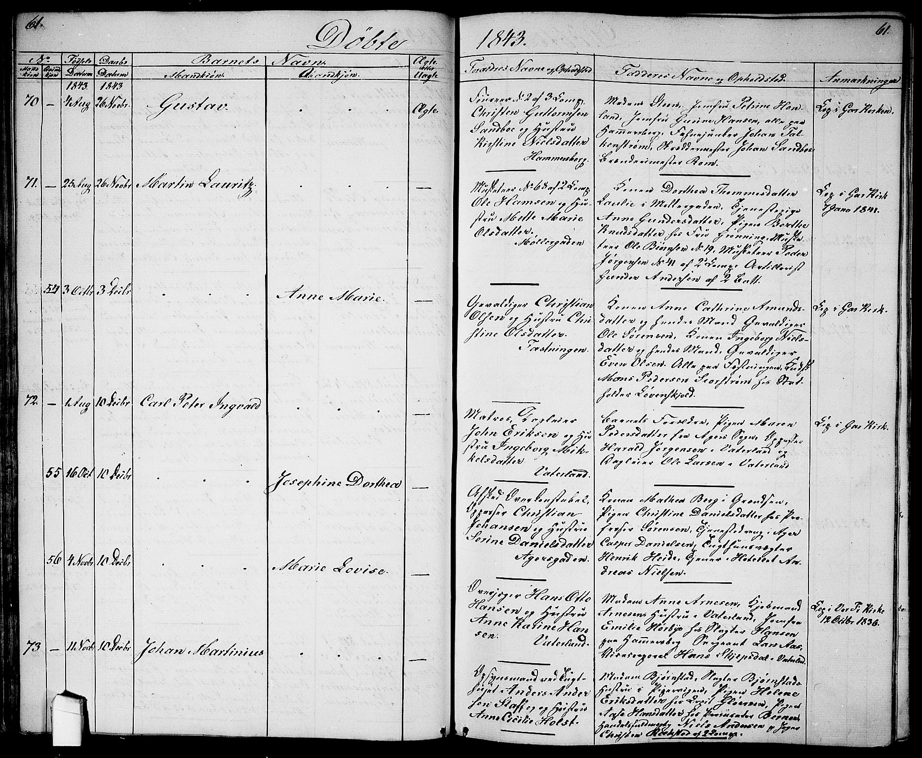 Garnisonsmenigheten Kirkebøker, AV/SAO-A-10846/G/Ga/L0005: Parish register (copy) no. 5, 1841-1860, p. 61