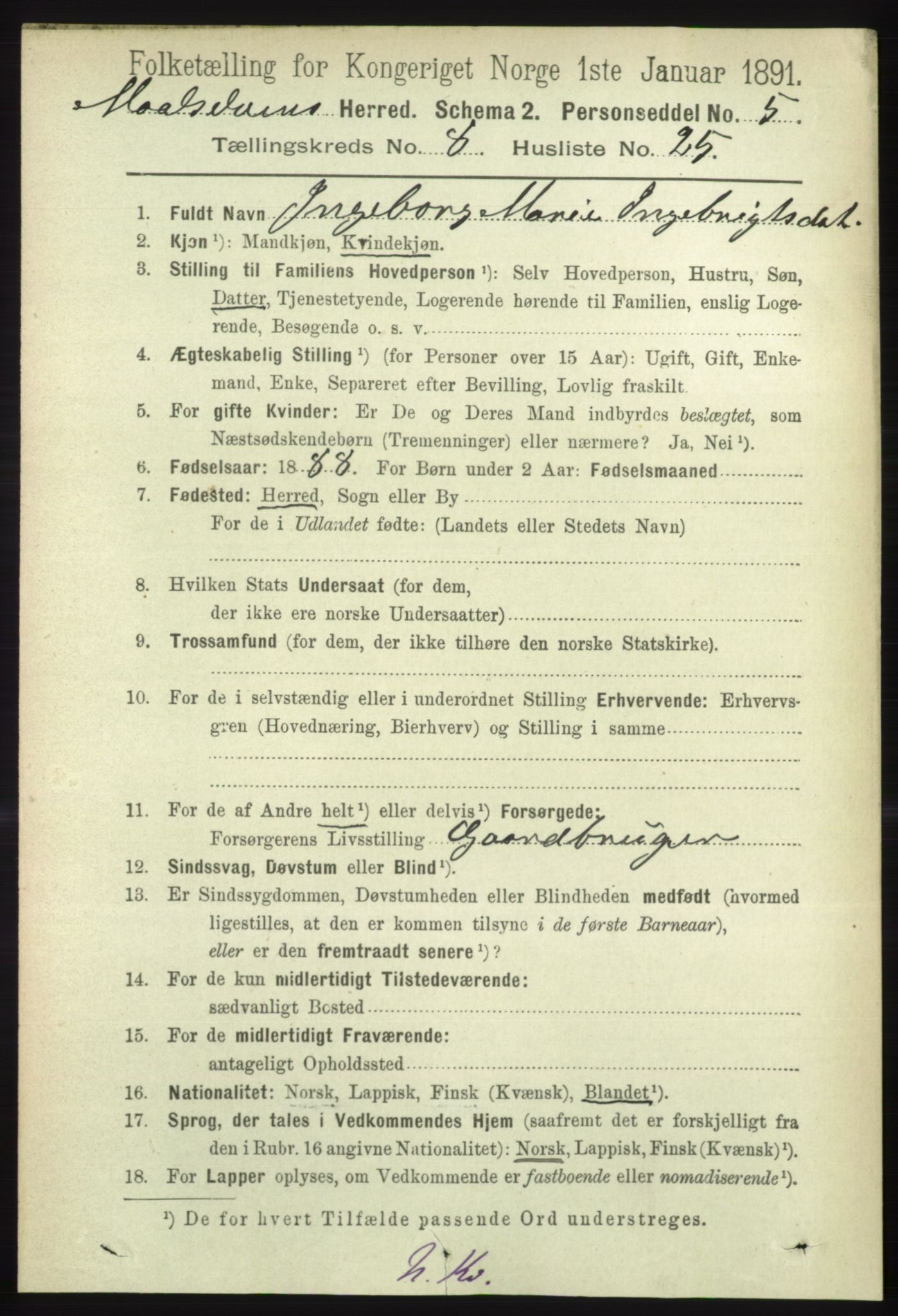 RA, 1891 census for 1924 Målselv, 1891, p. 2700