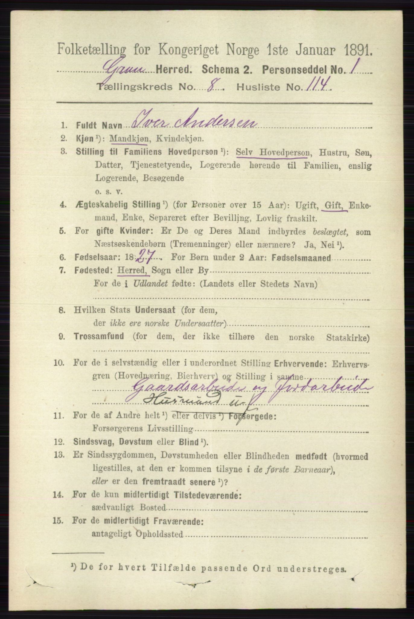 RA, 1891 census for 0534 Gran, 1891, p. 4049