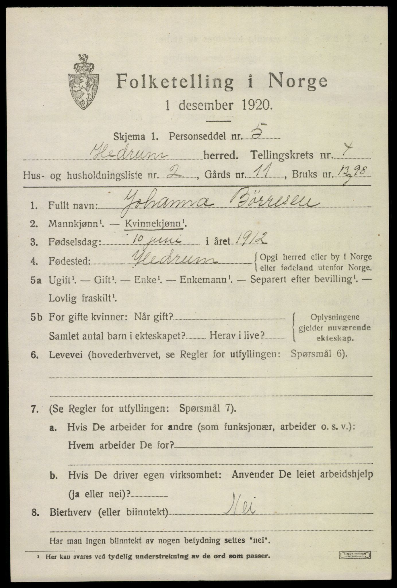 SAKO, 1920 census for Hedrum, 1920, p. 4023