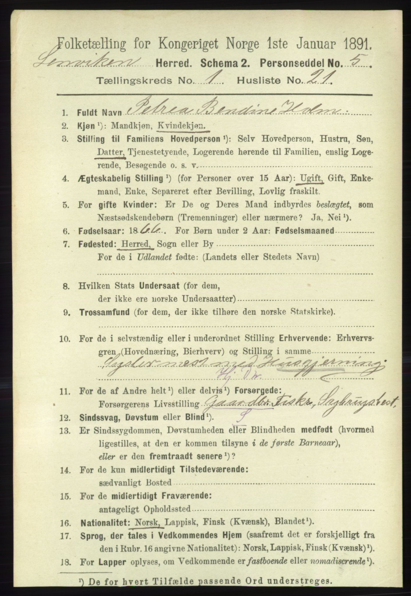 RA, 1891 census for 1931 Lenvik, 1891, p. 247