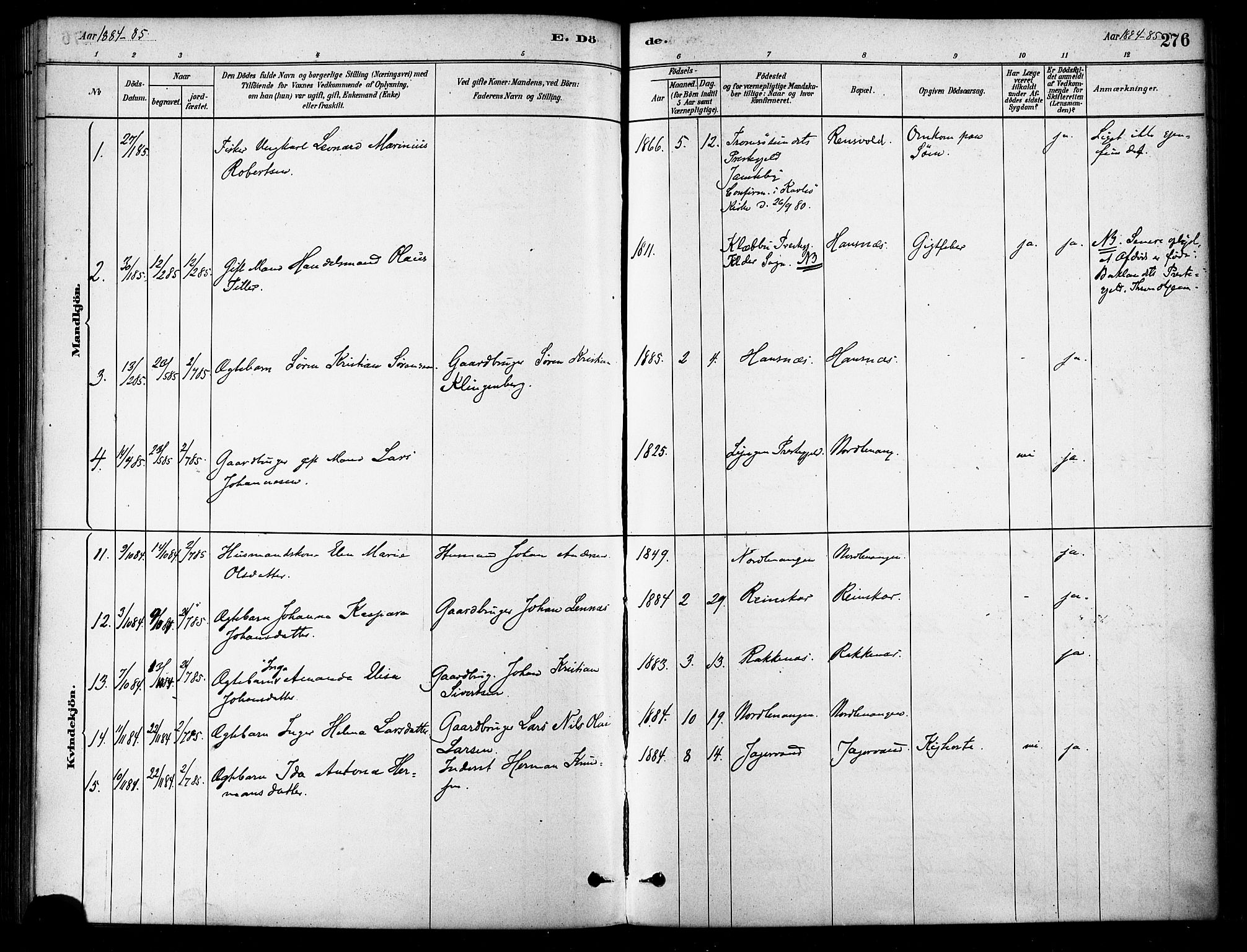 Karlsøy sokneprestembete, SATØ/S-1299/H/Ha/Haa/L0006kirke: Parish register (official) no. 6, 1879-1890, p. 276
