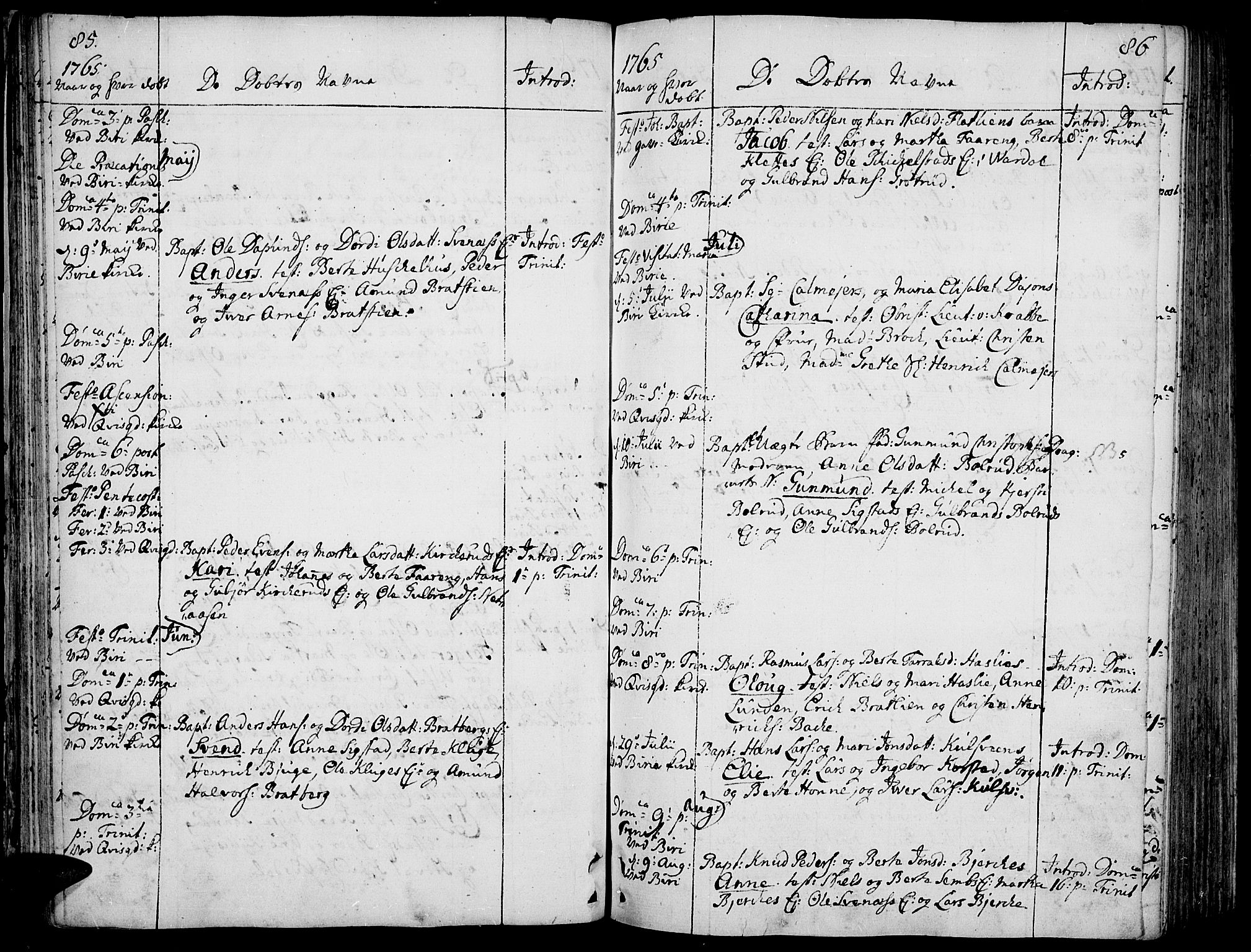 Biri prestekontor, AV/SAH-PREST-096/H/Ha/Haa/L0002: Parish register (official) no. 2, 1754-1789, p. 85-86