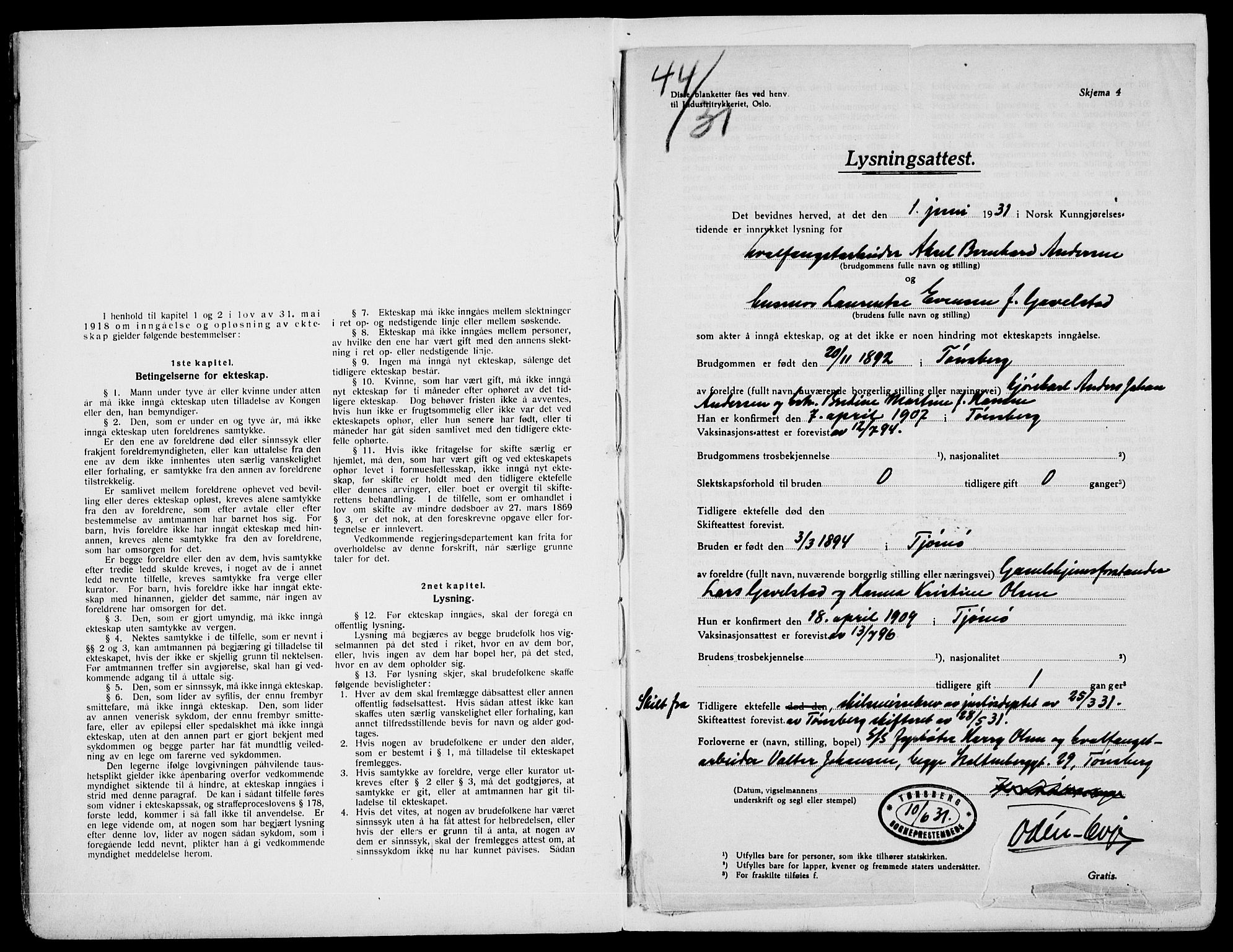 Tønsberg kirkebøker, AV/SAKO-A-330/H/Ha/L0007: Banns register no. 7, 1919-1931