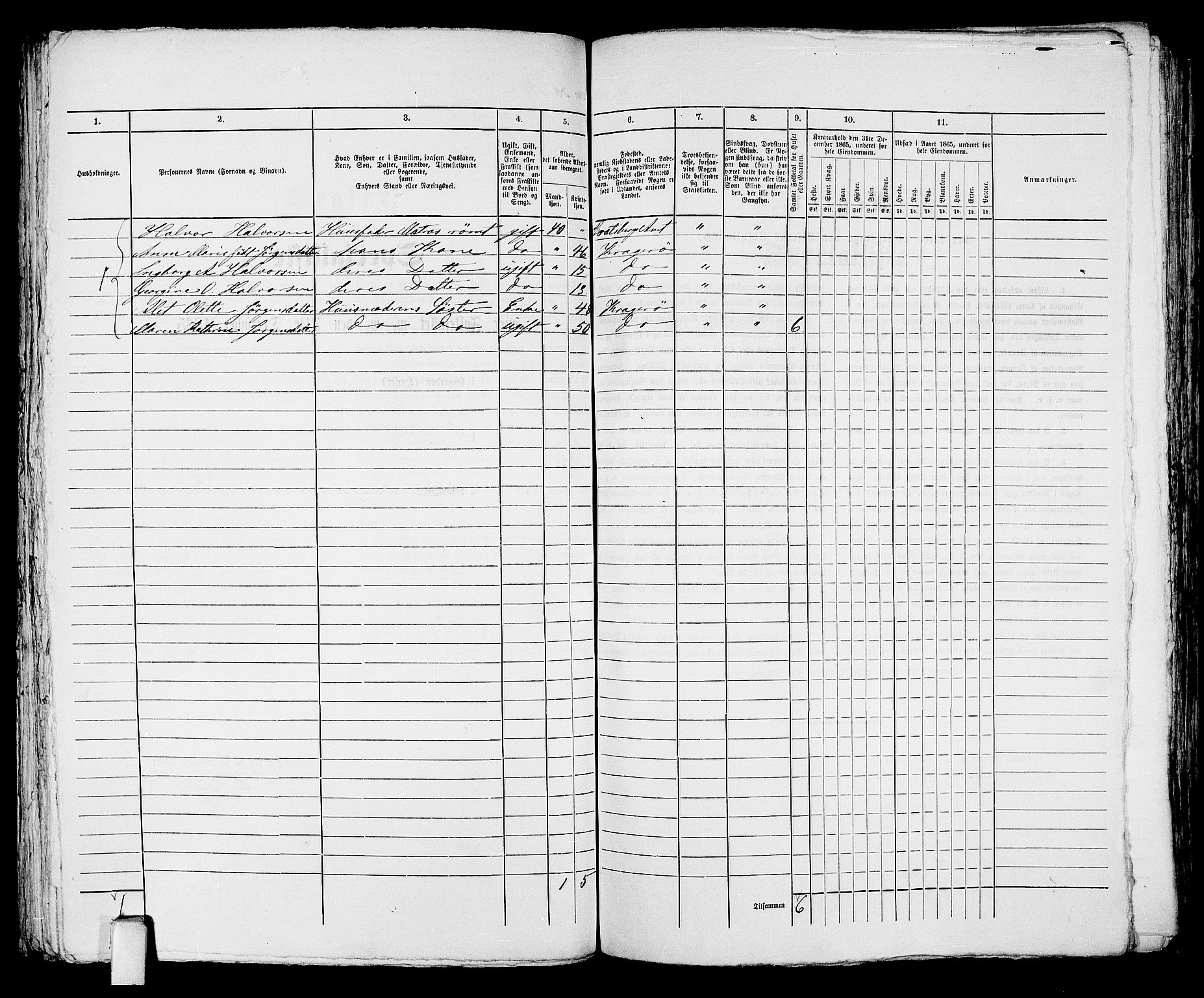 RA, 1865 census for Kragerø/Kragerø, 1865, p. 290