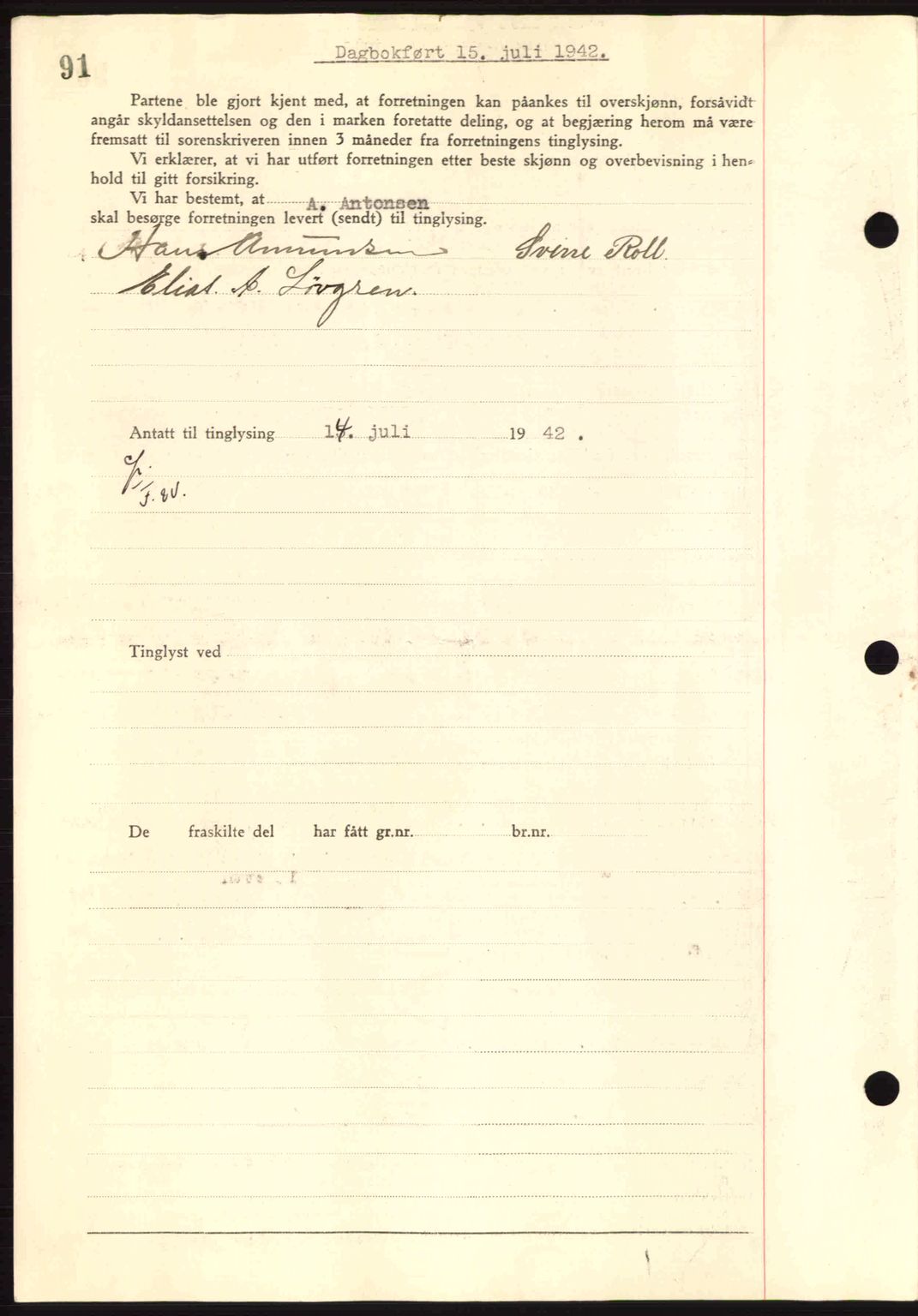 Steigen og Ofoten sorenskriveri, AV/SAT-A-0030/1/2/2C: Mortgage book no. A9-12, 1942-1946, Diary no: : 1587/1942