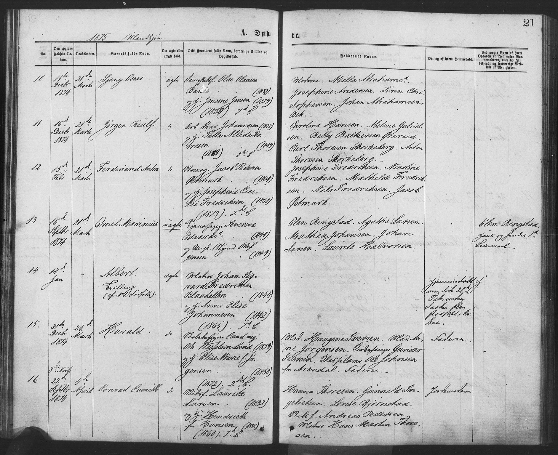Drøbak prestekontor Kirkebøker, SAO/A-10142a/F/Fa/L0003: Parish register (official) no. I 3, 1871-1877, p. 21