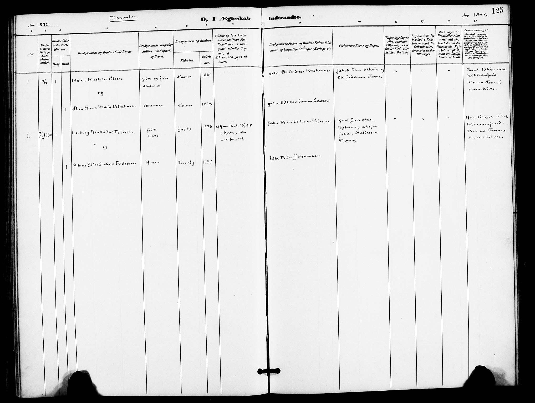 Karlsøy sokneprestembete, AV/SATØ-S-1299/H/Ha/Haa/L0012kirke: Parish register (official) no. 12, 1892-1902, p. 125