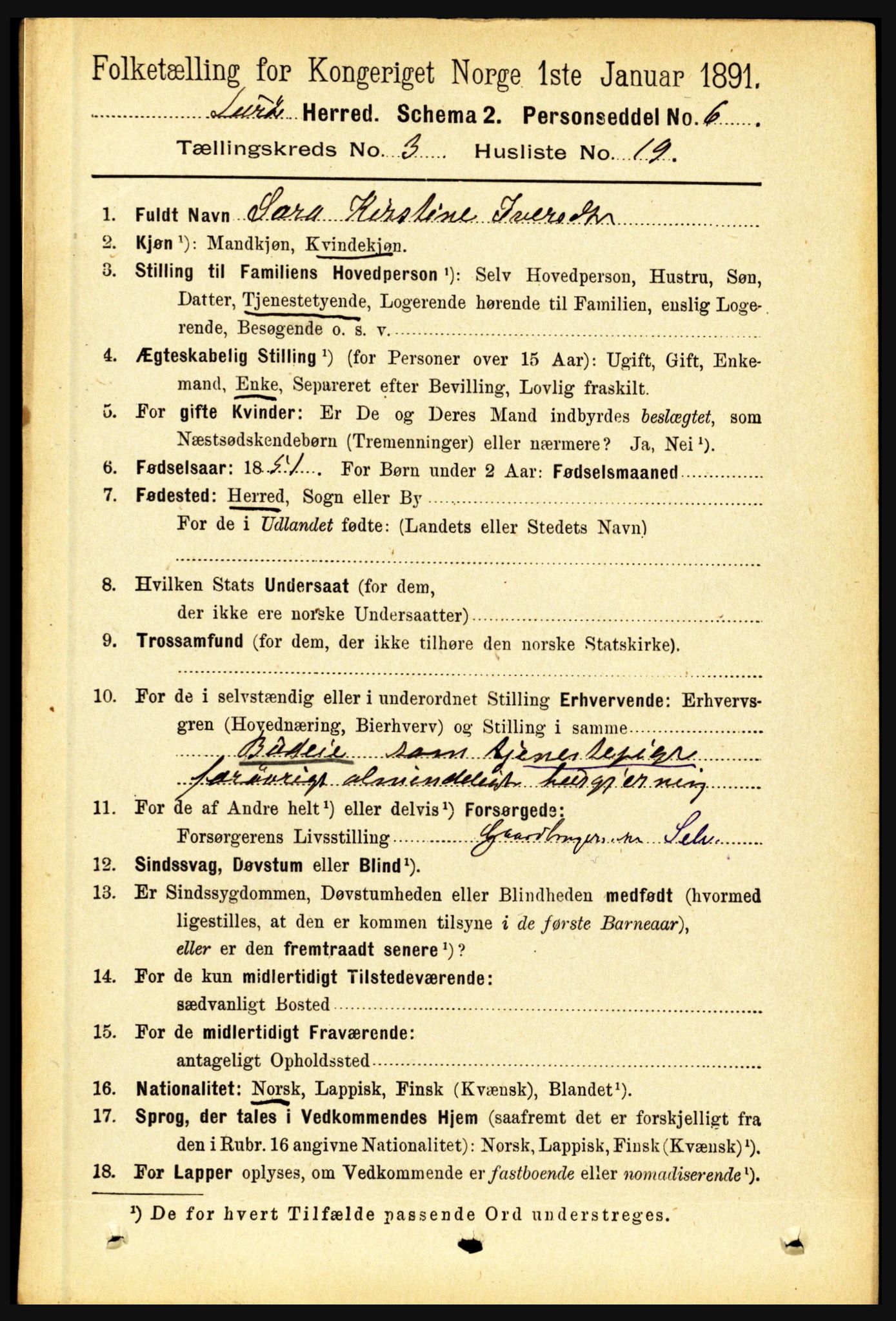 RA, 1891 census for 1834 Lurøy, 1891, p. 1570