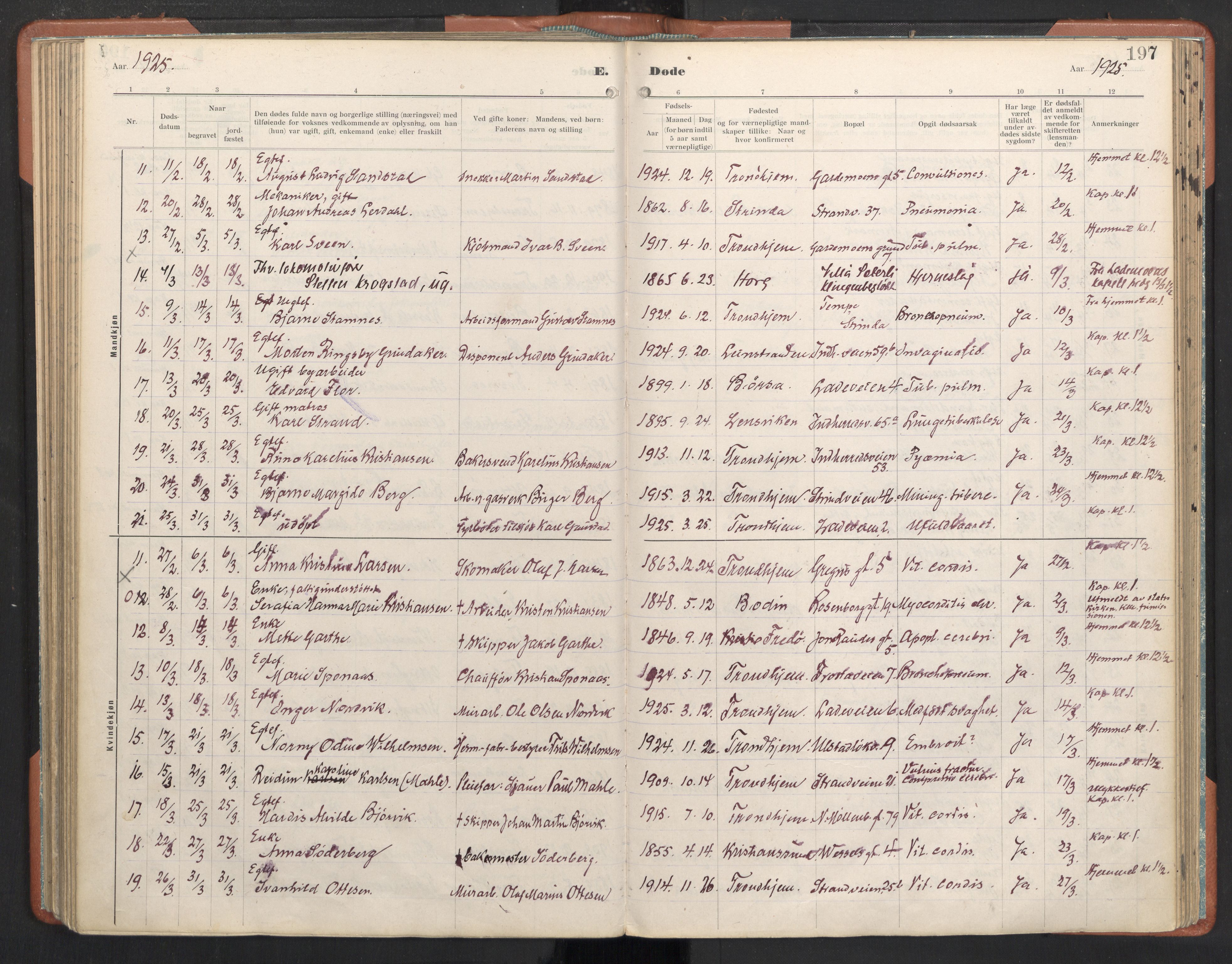 Ministerialprotokoller, klokkerbøker og fødselsregistre - Sør-Trøndelag, SAT/A-1456/605/L0245: Parish register (official) no. 605A07, 1916-1938, p. 197