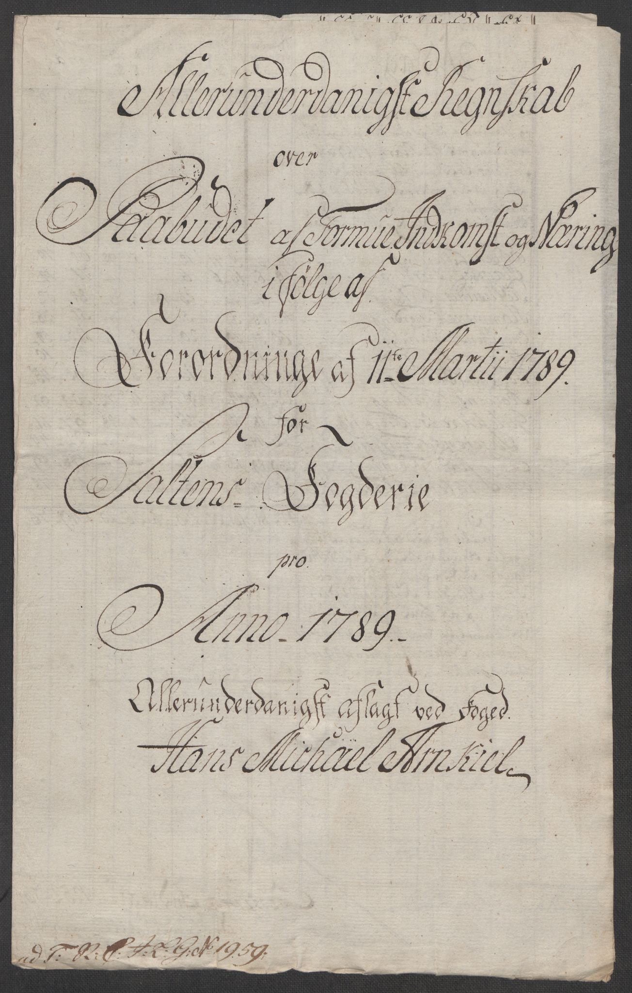 Rentekammeret inntil 1814, Reviderte regnskaper, Mindre regnskaper, AV/RA-EA-4068/Rf/Rfe/L0040: Ryfylke fogderi, Råbyggelaget fogderi, Salten fogderi, 1789, p. 324