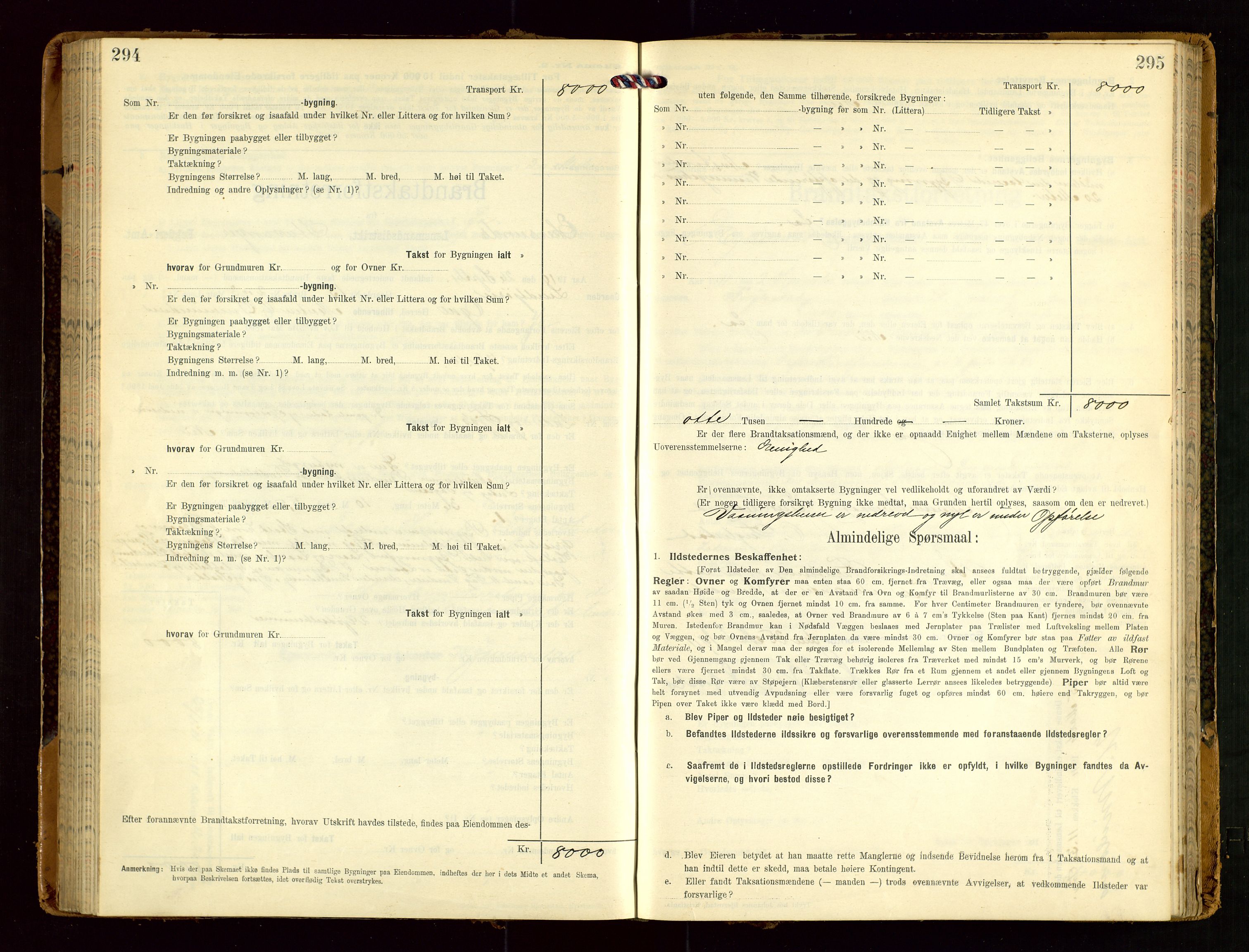 Eigersund lensmannskontor, SAST/A-100171/Gob/L0002: "Brandtakstprotokol", 1910-1916, p. 294-295
