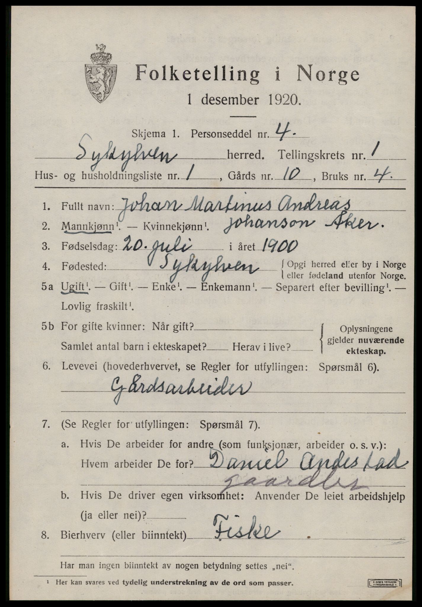 SAT, 1920 census for Sykkylven, 1920, p. 921