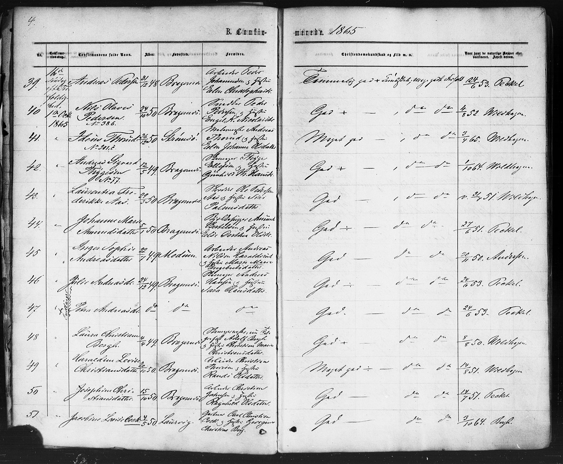 Bragernes kirkebøker, AV/SAKO-A-6/F/Fc/L0003: Parish register (official) no. III 3, 1865-1874, p. 4