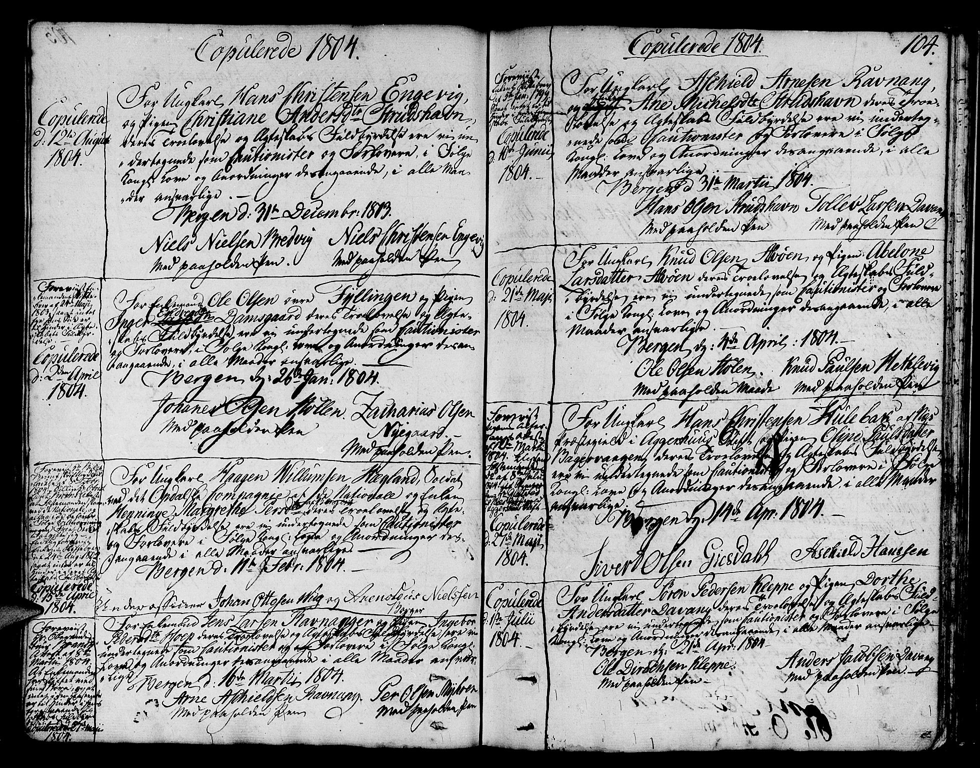 Askøy Sokneprestembete, SAB/A-74101/H/Ha/Haa/Haaa/L0002: Parish register (official) no. A 2, 1801-1818, p. 104