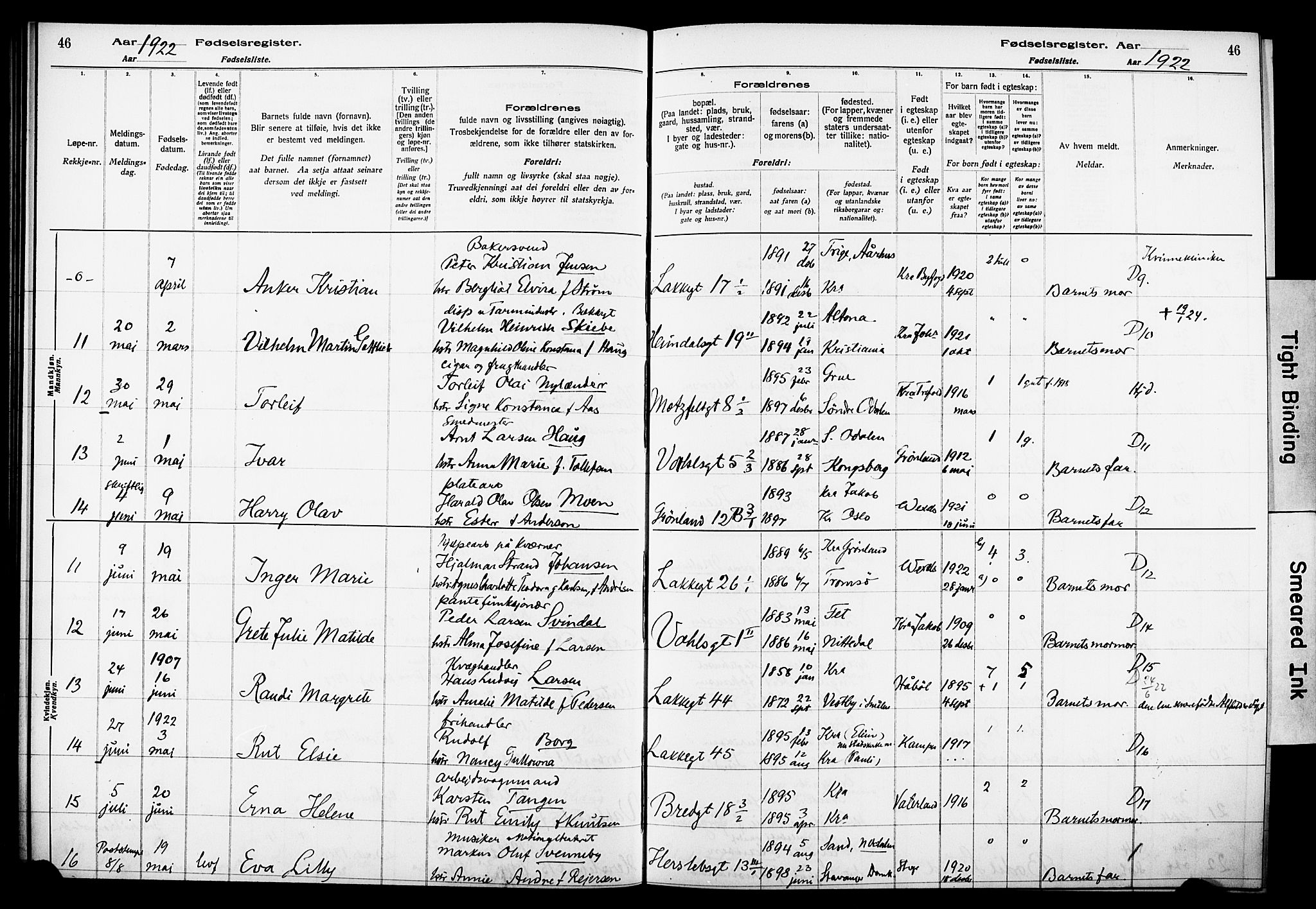 Wexel prestekontor Kirkebøker, AV/SAO-A-10879/J/L0001: Birth register no. 1, 1916-1930, p. 46