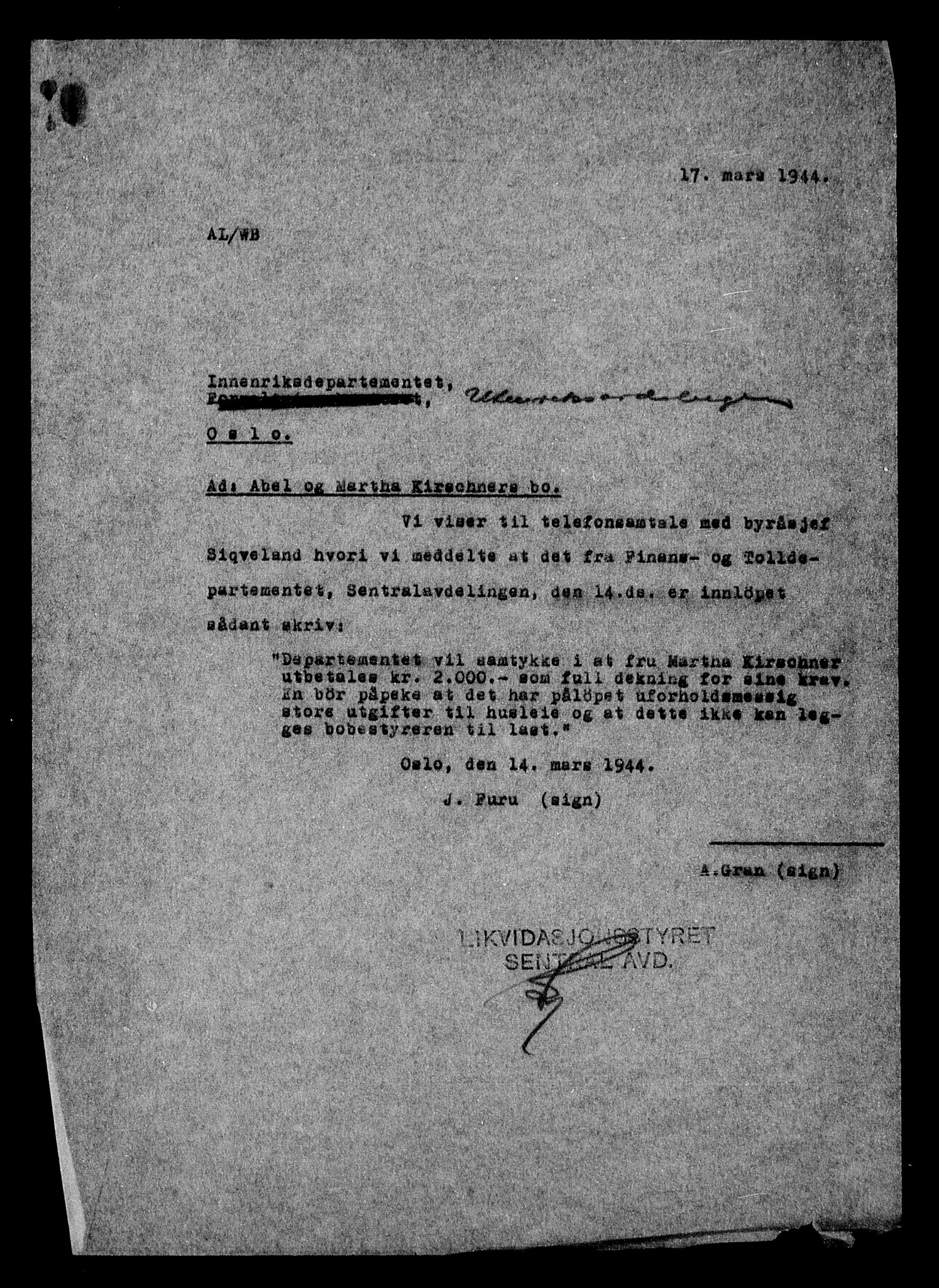 Justisdepartementet, Tilbakeføringskontoret for inndratte formuer, AV/RA-S-1564/H/Hc/Hcc/L0951: --, 1945-1947, p. 420