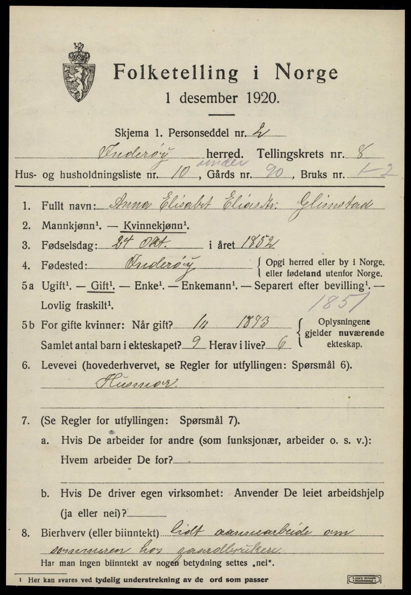 SAT, 1920 census for Inderøy, 1920, p. 5705