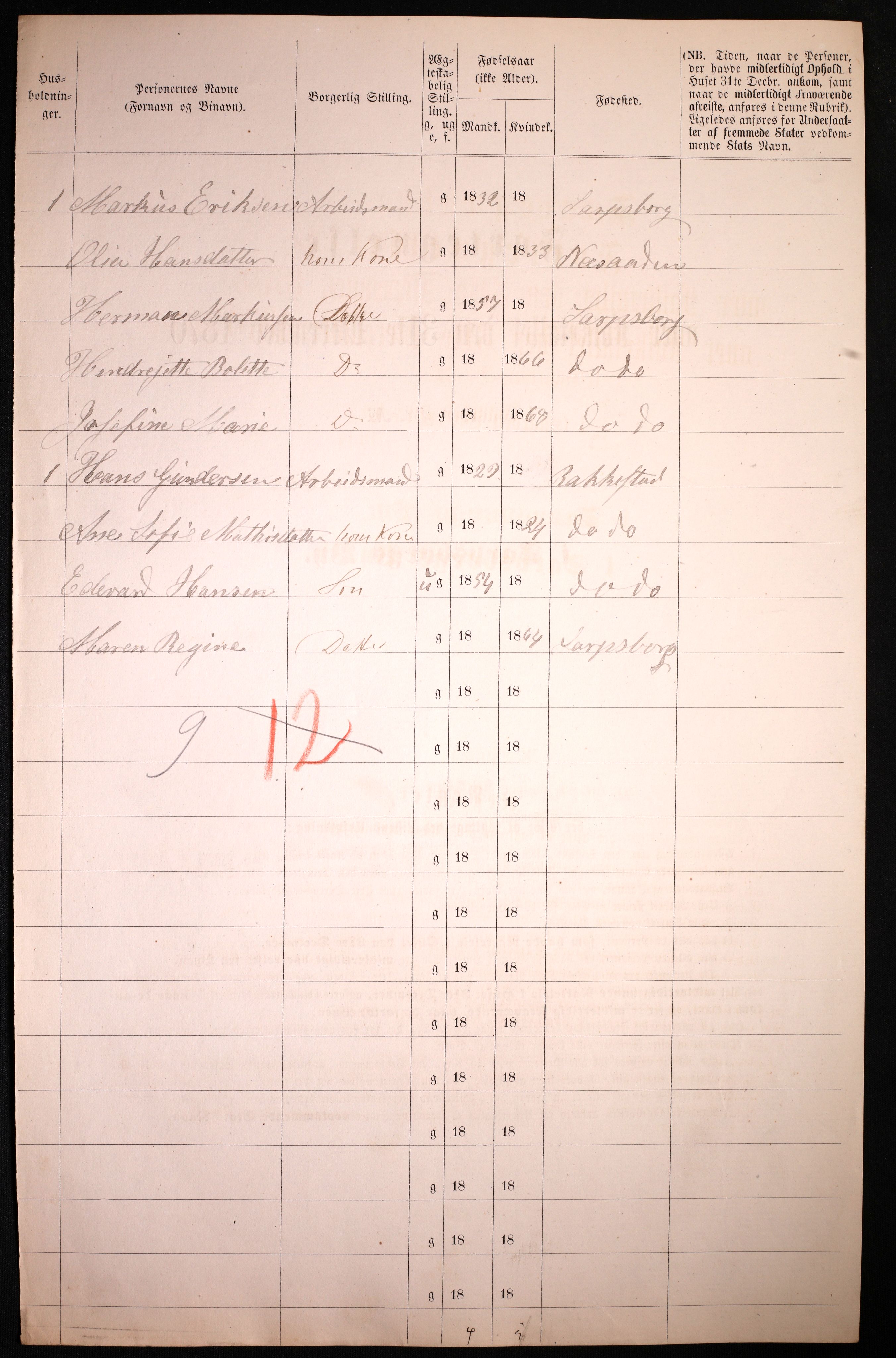 RA, 1870 census for 0102 Sarpsborg, 1870, p. 338