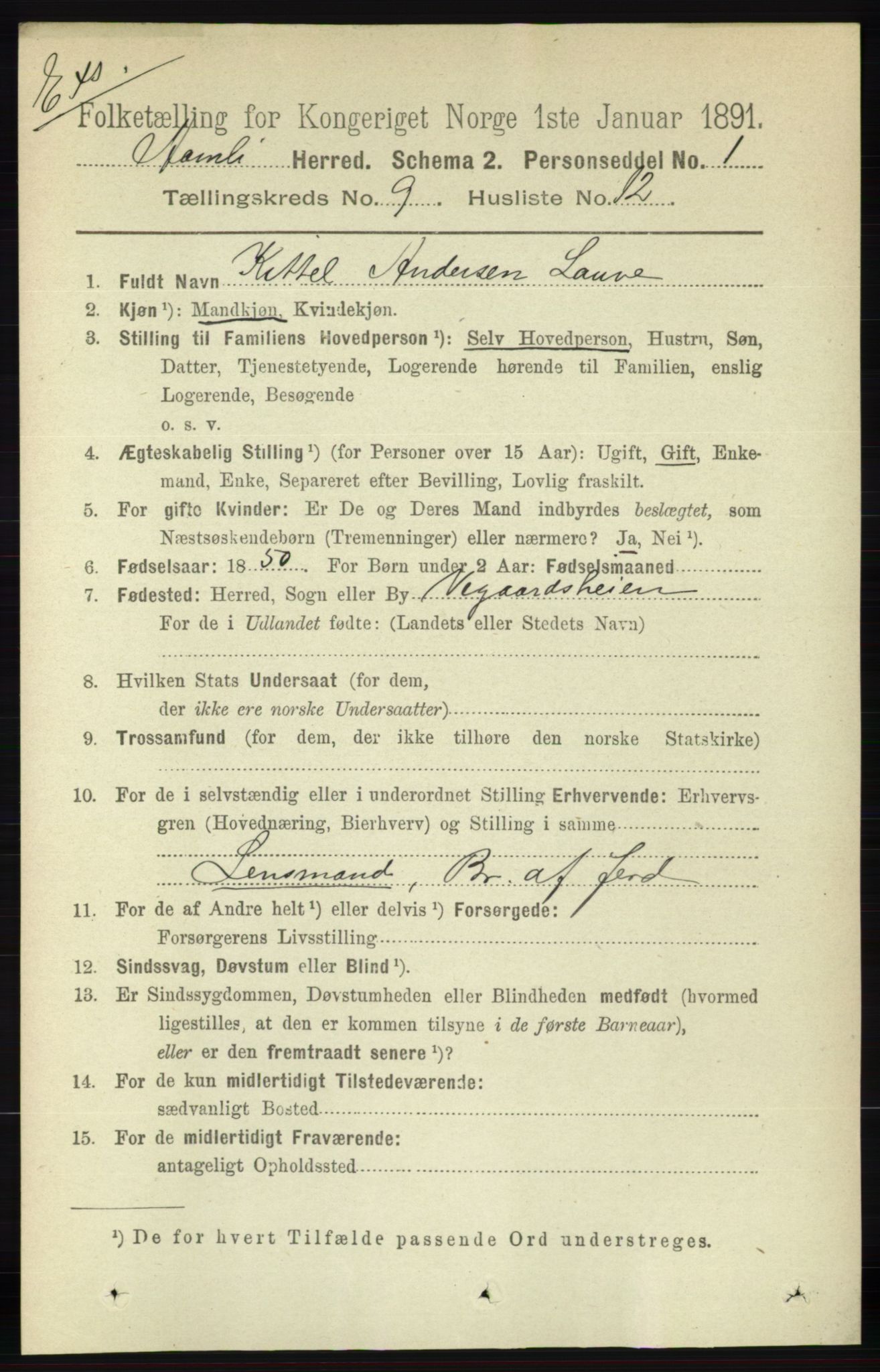 RA, Census 1891 for Nedenes amt: Gjenparter av personsedler for beslektede ektefeller, menn, 1891, p. 367