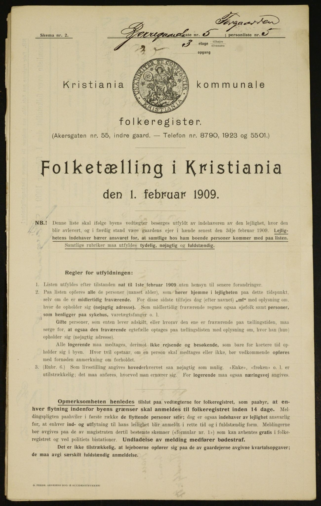 OBA, Municipal Census 1909 for Kristiania, 1909, p. 5177