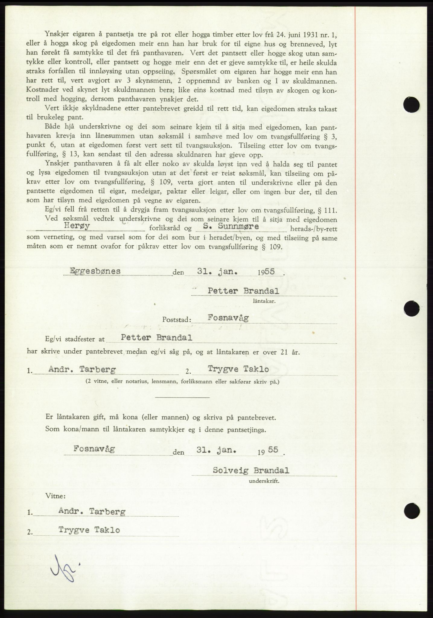 Søre Sunnmøre sorenskriveri, AV/SAT-A-4122/1/2/2C/L0126: Mortgage book no. 14B, 1954-1955, Diary no: : 307/1955