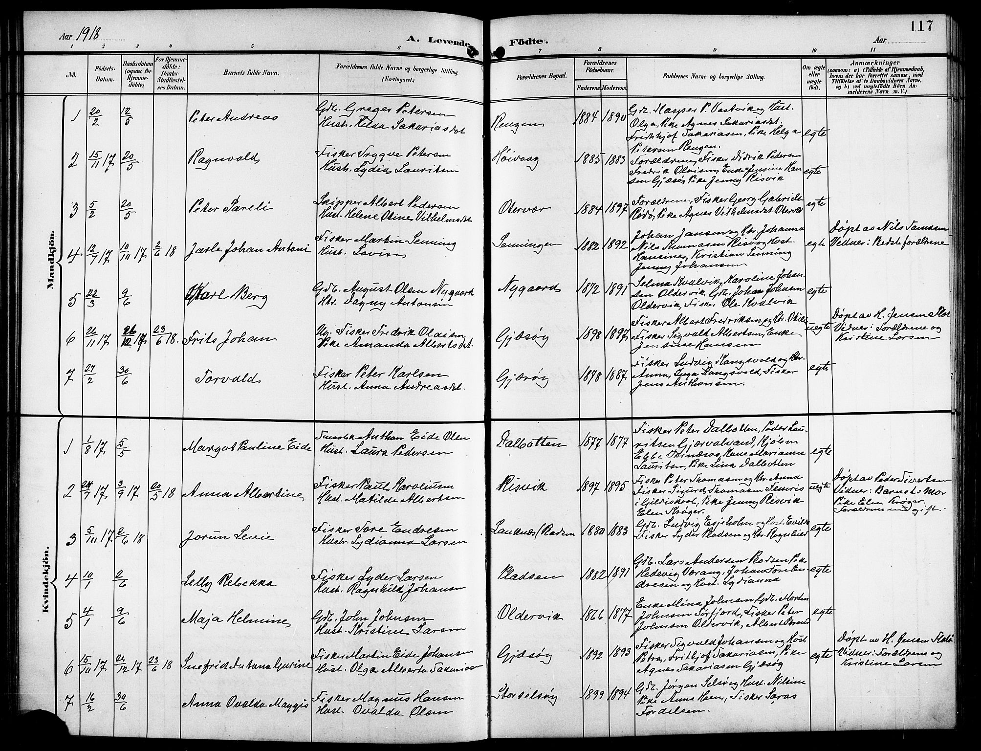 Ministerialprotokoller, klokkerbøker og fødselsregistre - Nordland, SAT/A-1459/841/L0621: Parish register (copy) no. 841C05, 1897-1923, p. 117