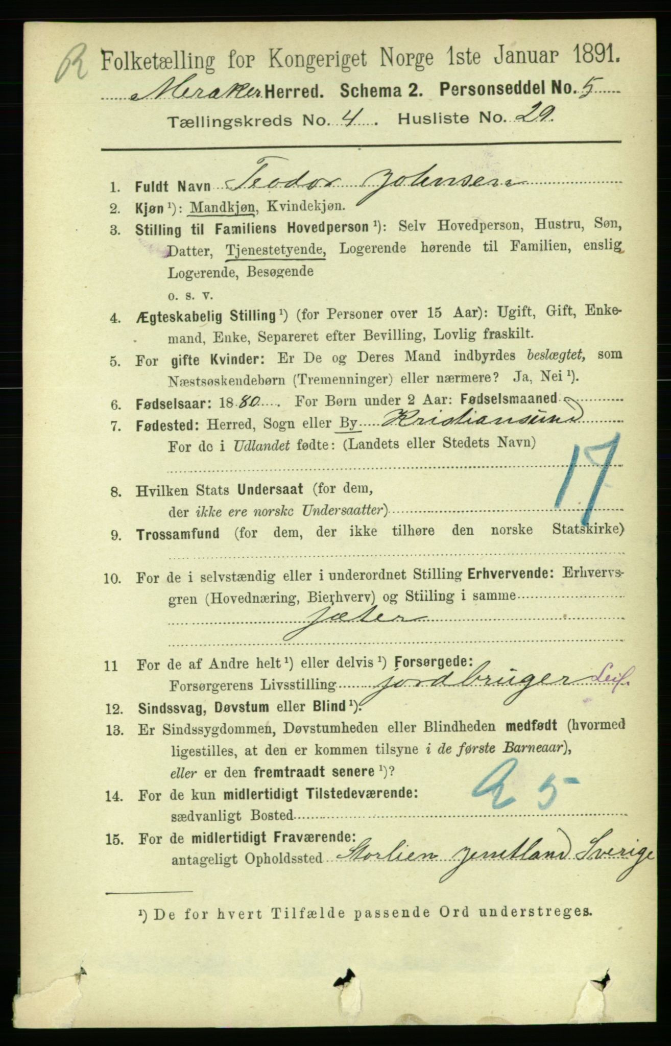 RA, 1891 census for 1711 Meråker, 1891, p. 1832