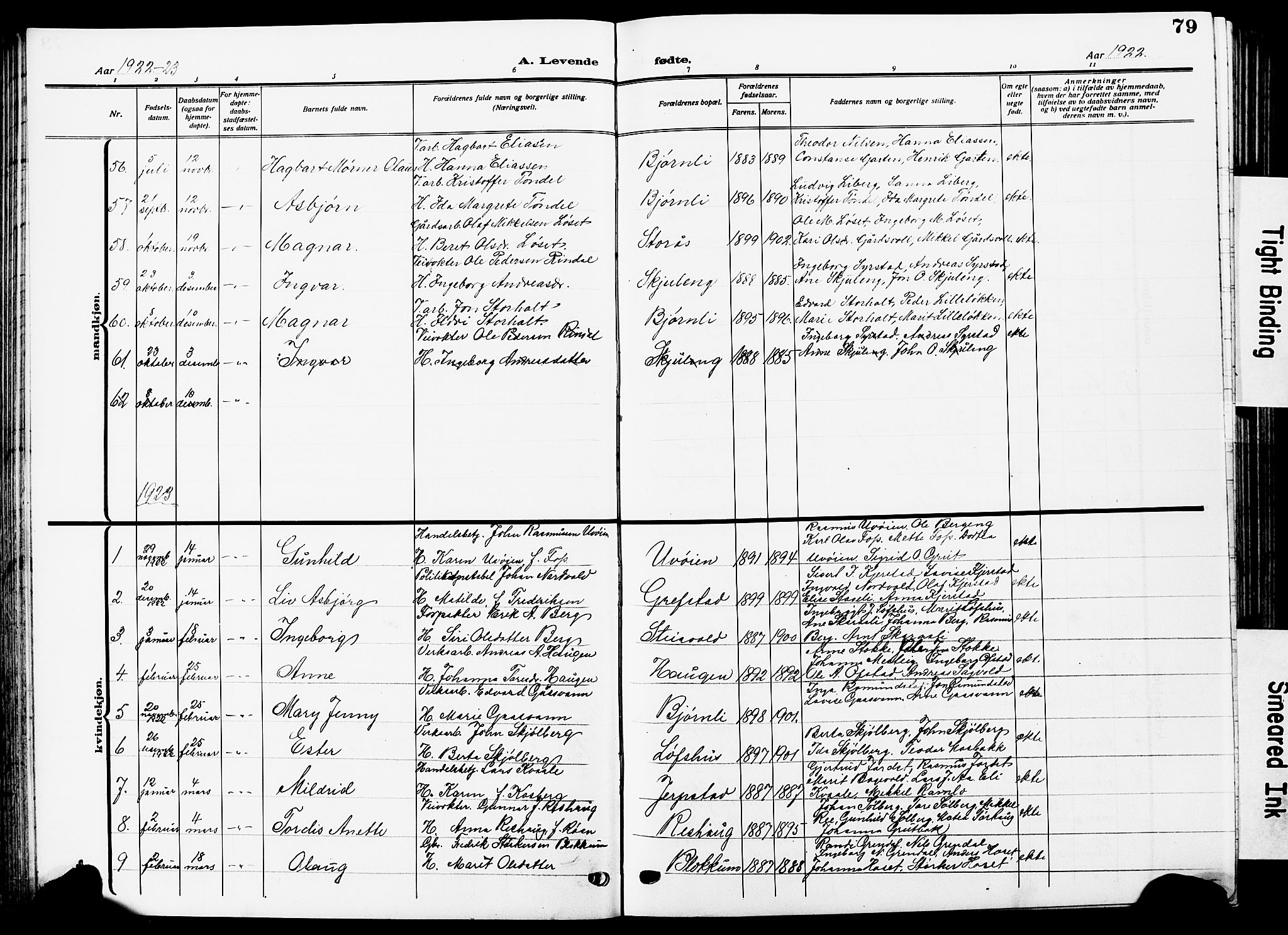 Ministerialprotokoller, klokkerbøker og fødselsregistre - Sør-Trøndelag, SAT/A-1456/672/L0865: Parish register (copy) no. 672C04, 1914-1928, p. 79