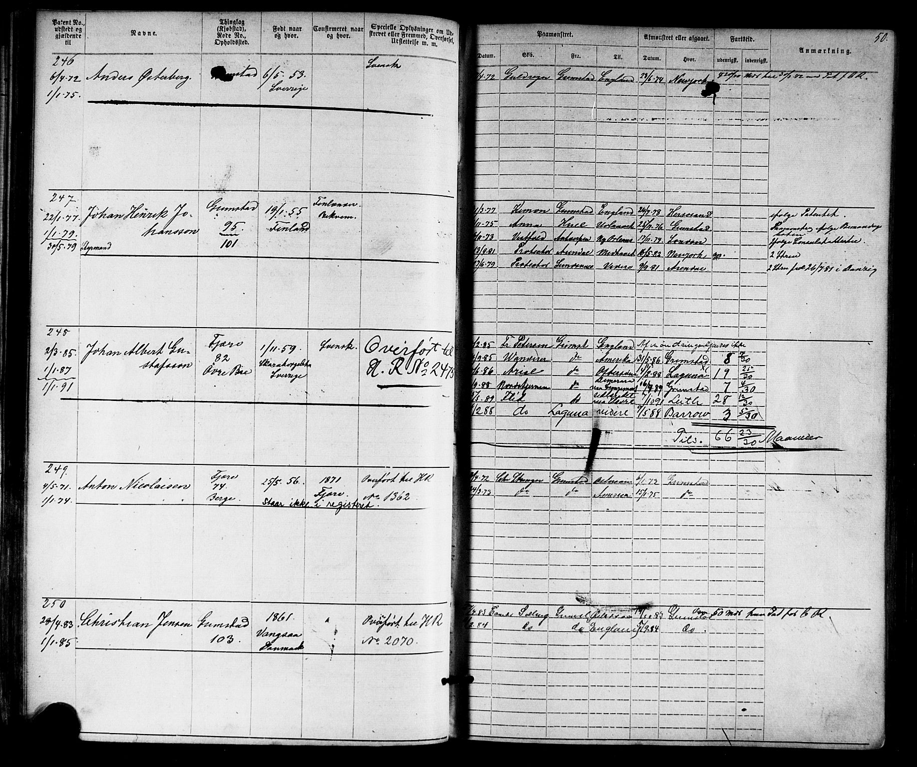 Grimstad mønstringskrets, SAK/2031-0013/F/Fa/L0005: Annotasjonsrulle nr 1-1910 med register, V-18, 1870-1892, p. 73