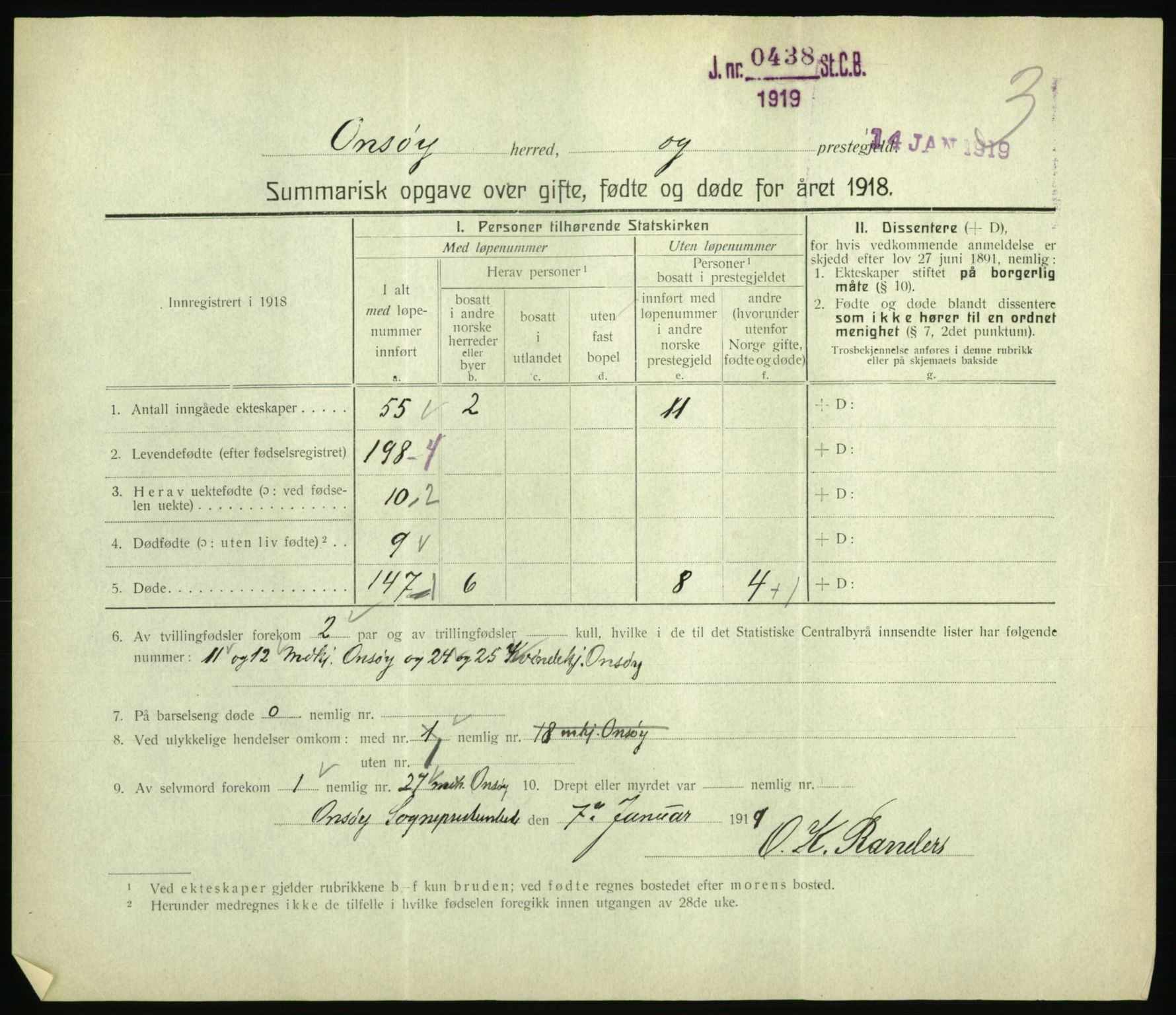 Statistisk sentralbyrå, Sosiodemografiske emner, Befolkning, RA/S-2228/D/Df/Dfb/Dfbh/L0059: Summariske oppgaver over gifte, fødte og døde for hele landet., 1918, p. 137