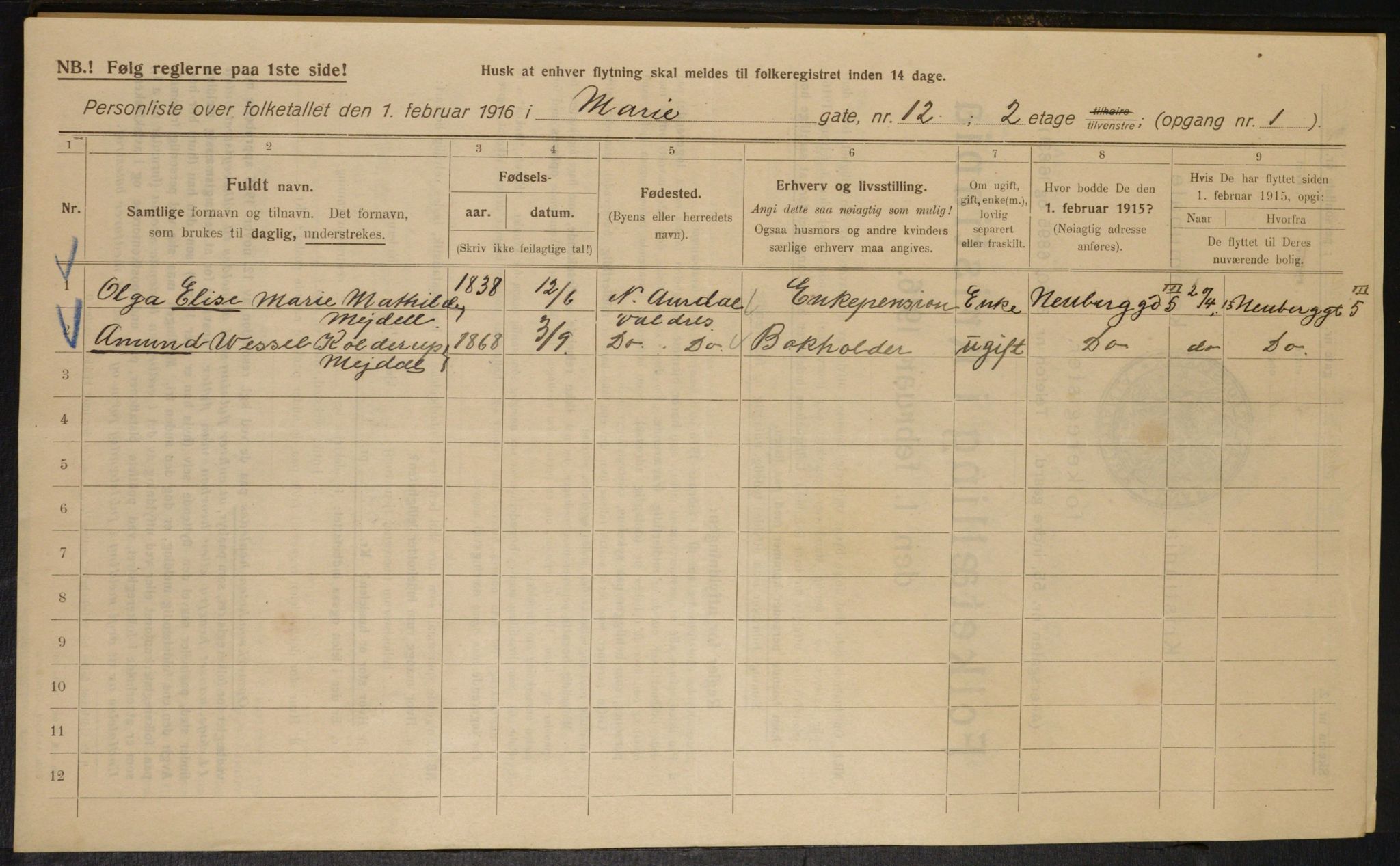 OBA, Municipal Census 1916 for Kristiania, 1916, p. 64355