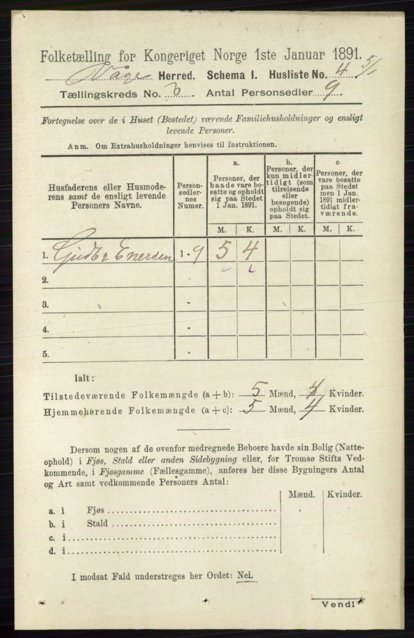 RA, 1891 census for 0515 Vågå, 1891, p. 3837