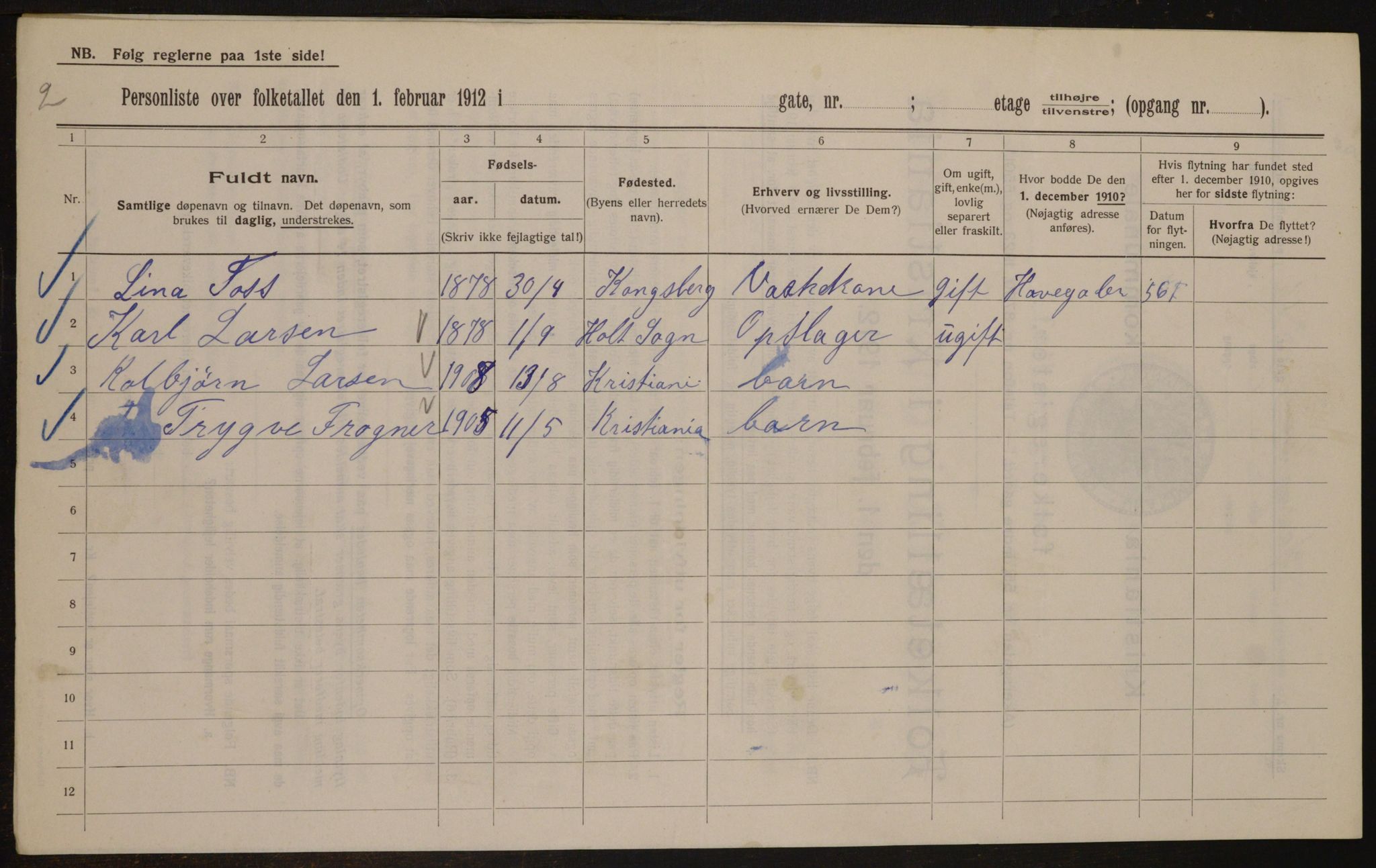 OBA, Municipal Census 1912 for Kristiania, 1912, p. 34010