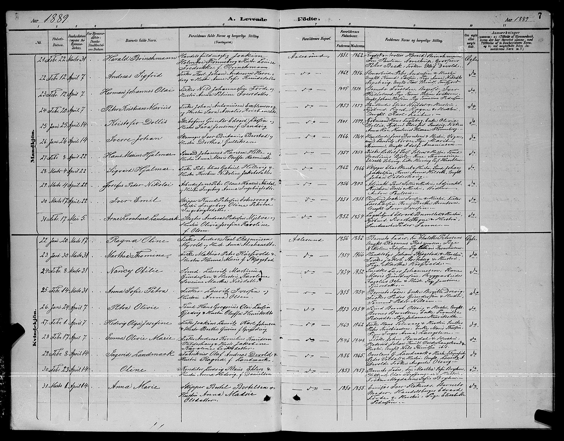 Ministerialprotokoller, klokkerbøker og fødselsregistre - Møre og Romsdal, SAT/A-1454/529/L0467: Parish register (copy) no. 529C04, 1889-1897, p. 7