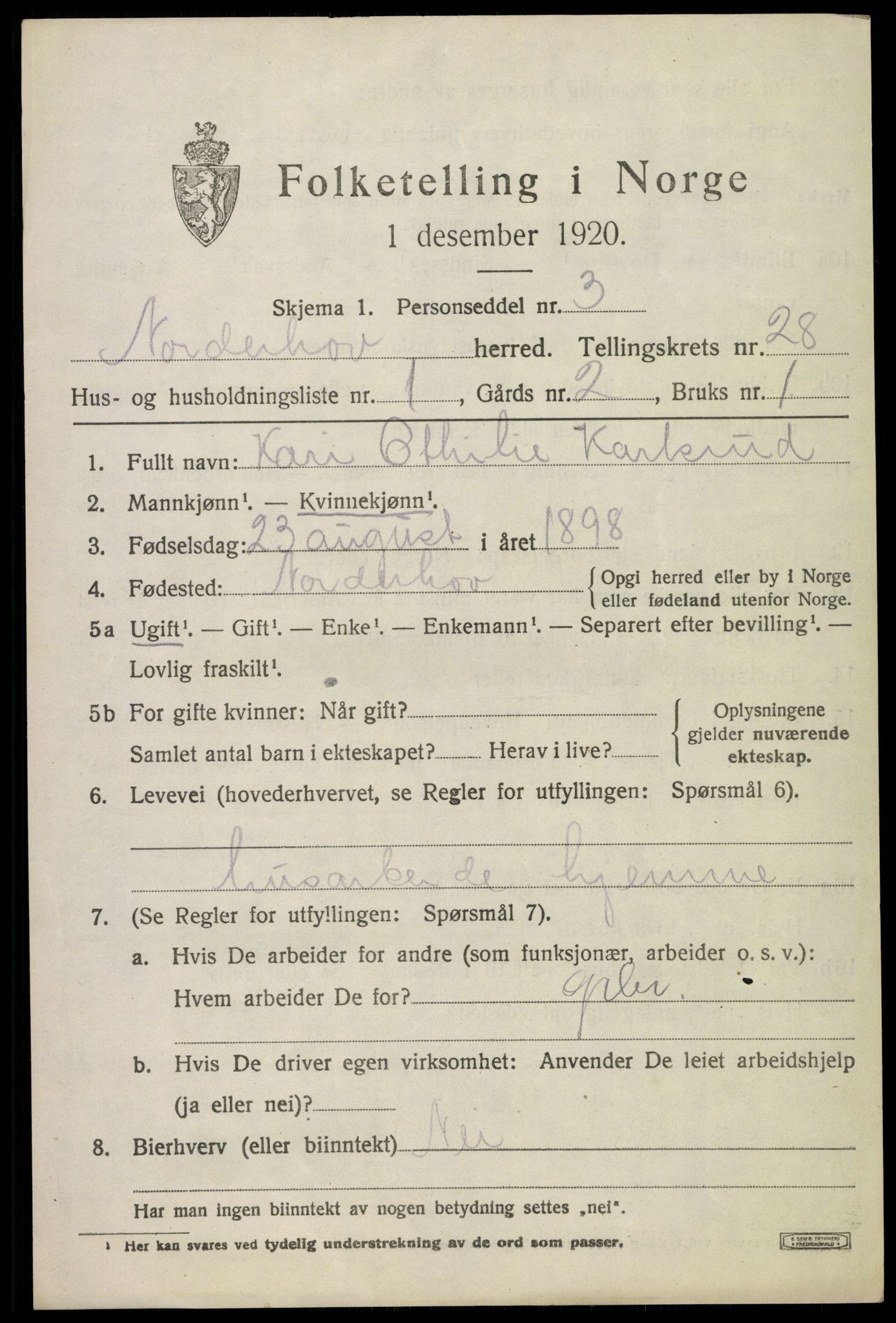 SAKO, 1920 census for Norderhov, 1920, p. 24834